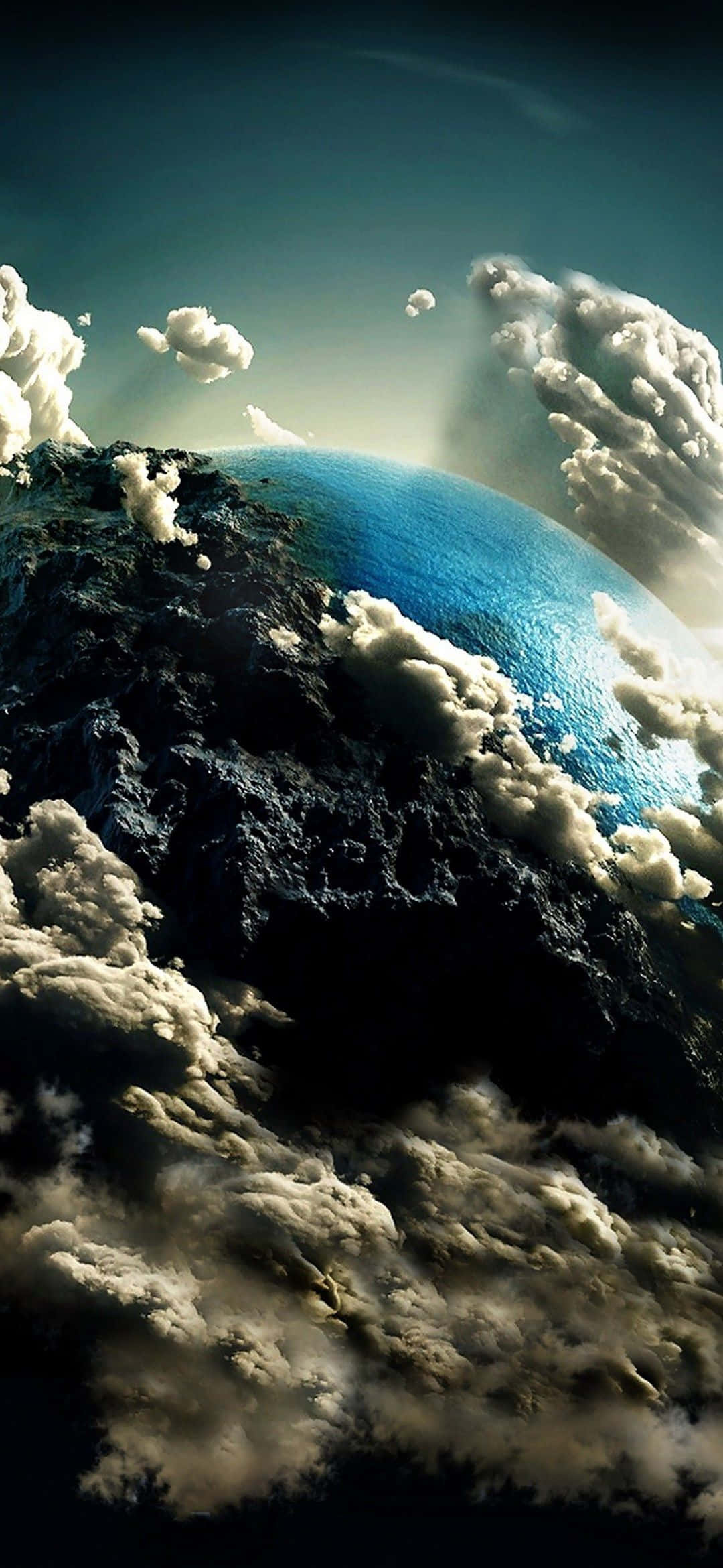 1080x2340 4K Aarde in Wolke Digitale Kuns Muurpapier