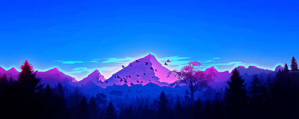 1200x480 Neon Pers Berge Muurpapier