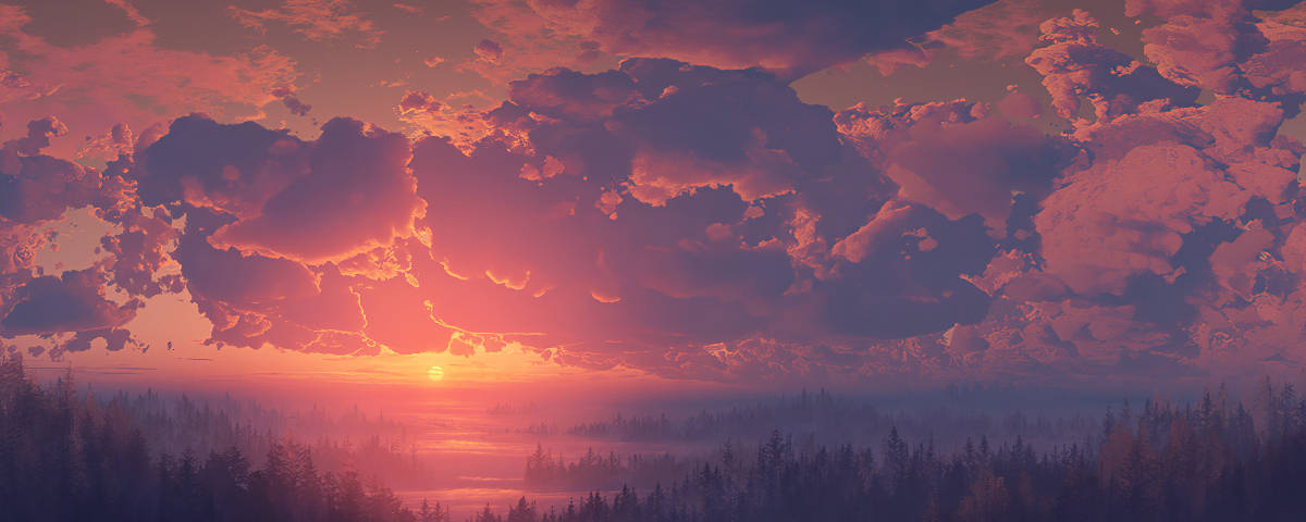 1200x480 Pienk Wolkagtige Sonsondergang Lug Muurpapier