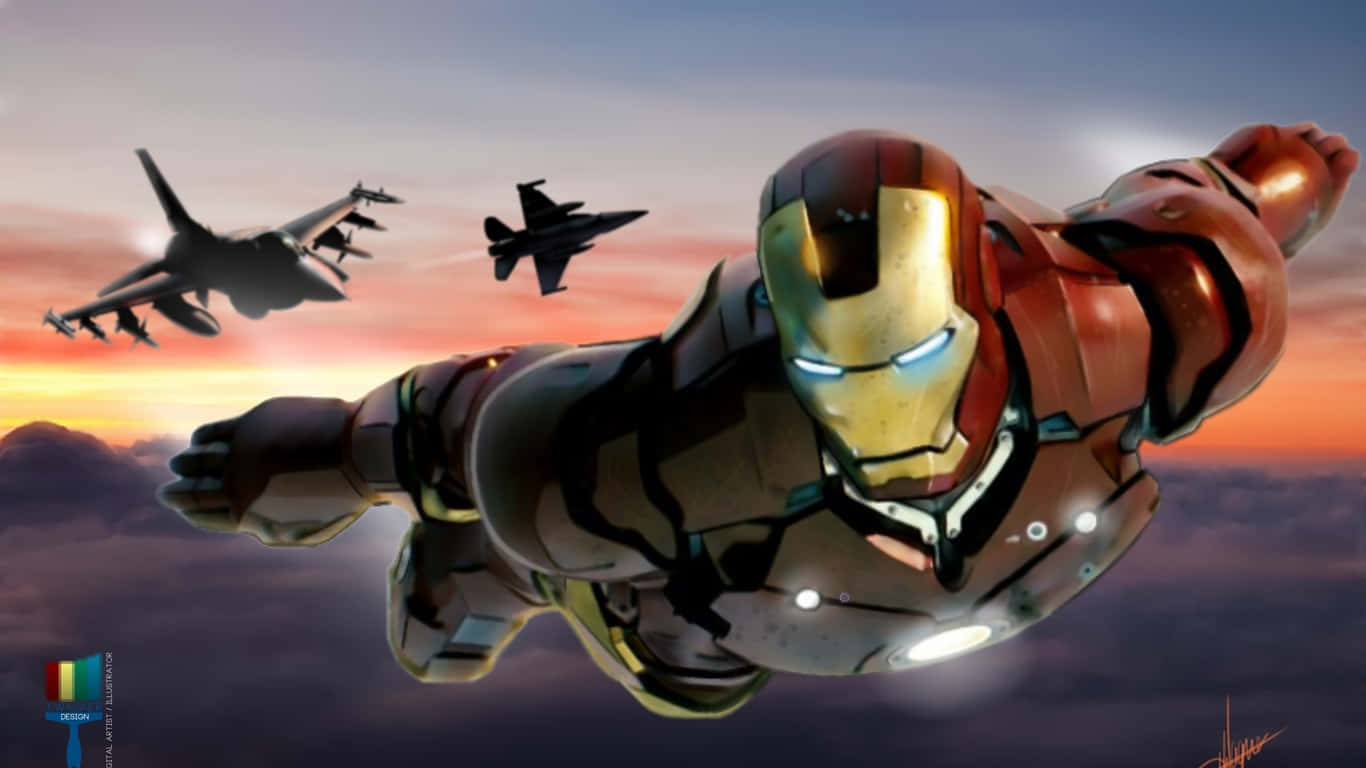 1366x768 Jumbo Jets Agtergrond met Iron Man Muurpapier