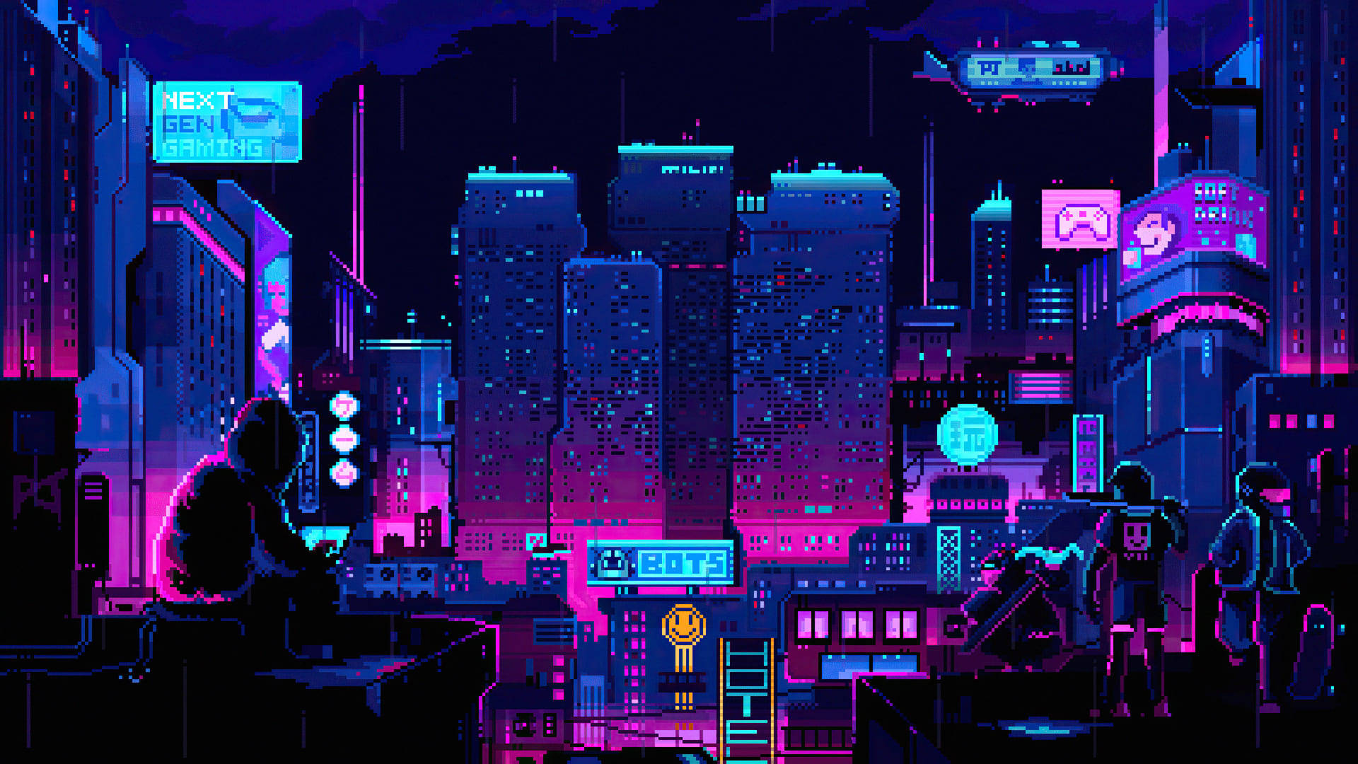 1920 X 1080 Speletjie Cyberpunk Stad Muurpapier
