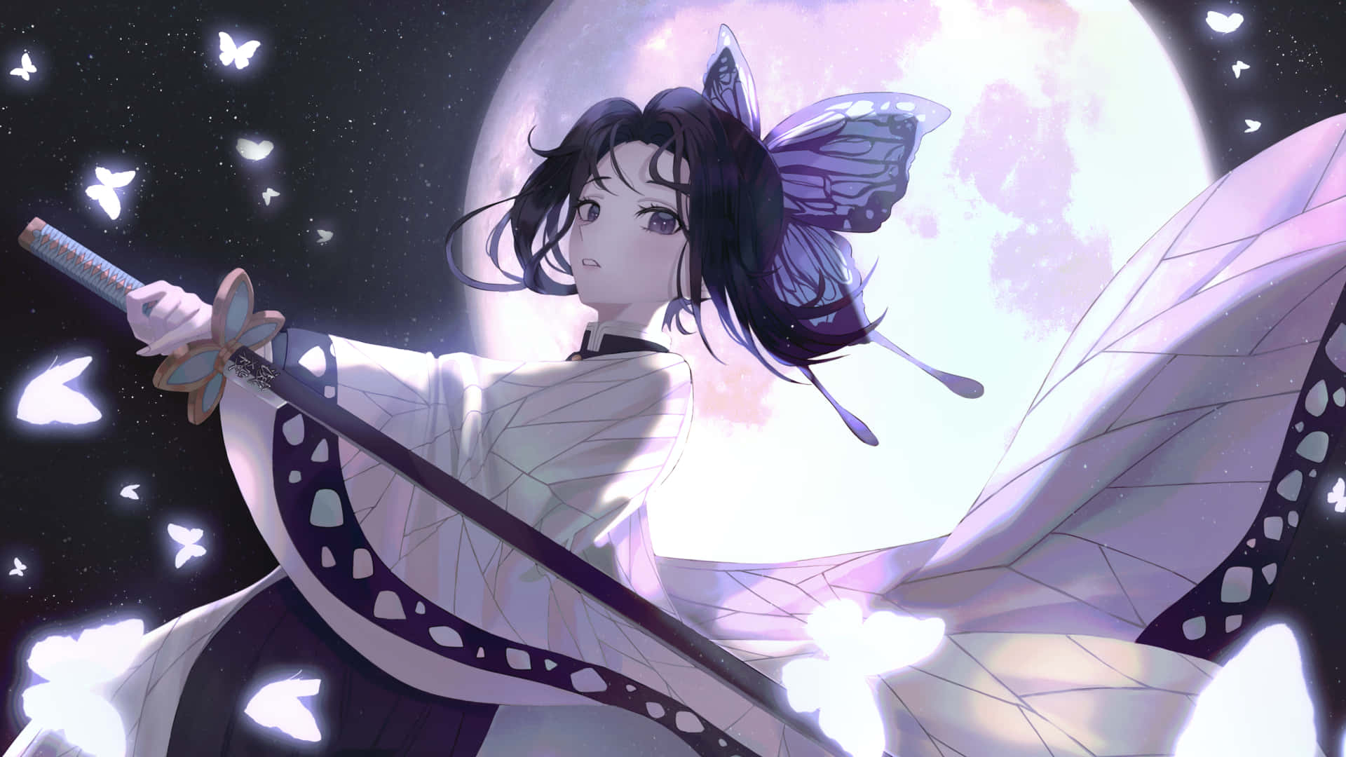 1920x1080 Anime Shinobu Kocho Swart Pers Muurpapier