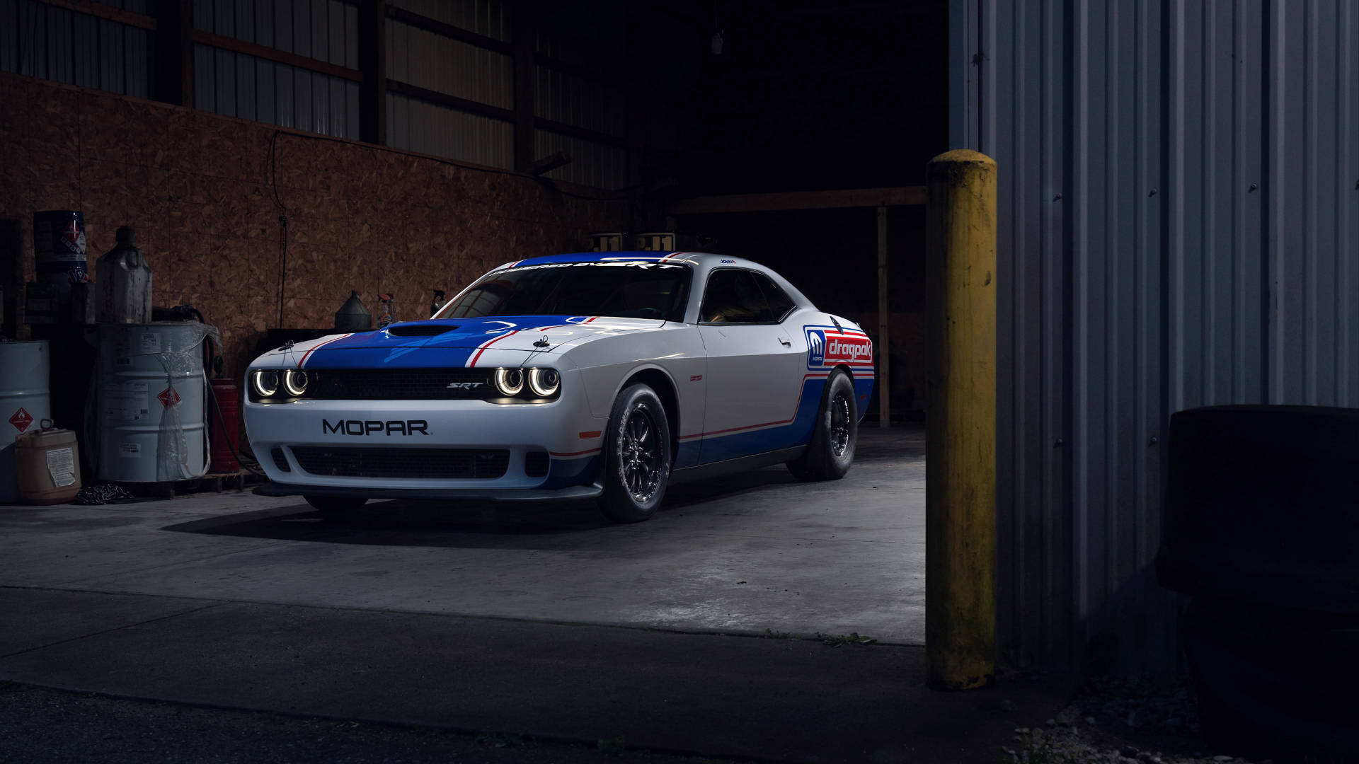 2021 Wit En Blou Dodge Challenger Muurpapier