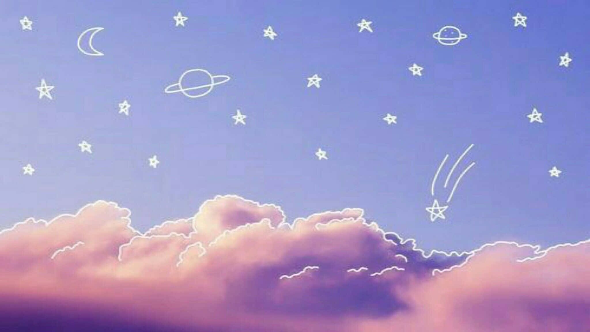 2048x1152 Estetiese Handgetekende Sterre en Wolk Muurpapier