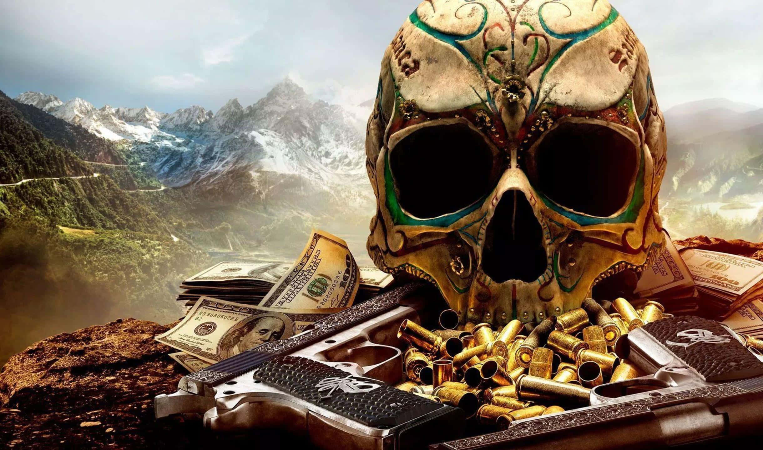 2440x1440 Ghost Recon Wildlands Skull Met Koele Agtergrond Muurpapier