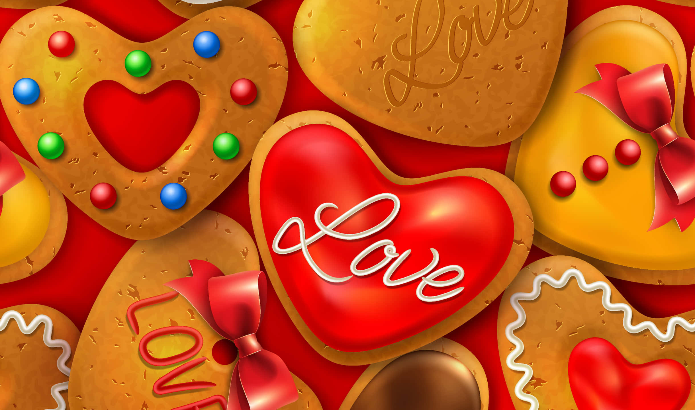 2440x1440 Koekies Agtergrond Valentynsdag Muurpapier