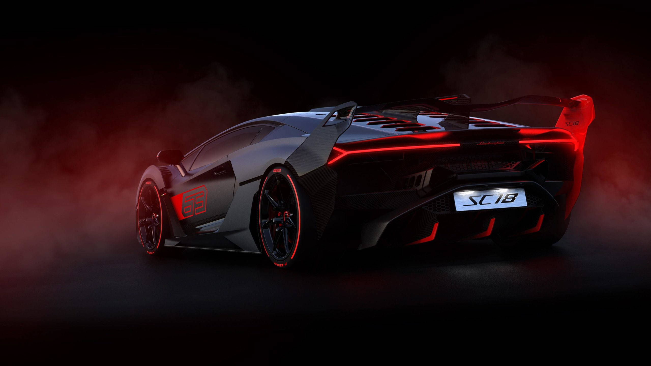 2560x1440 Rooi en Swart Lamborghini Aventador Muurpapier