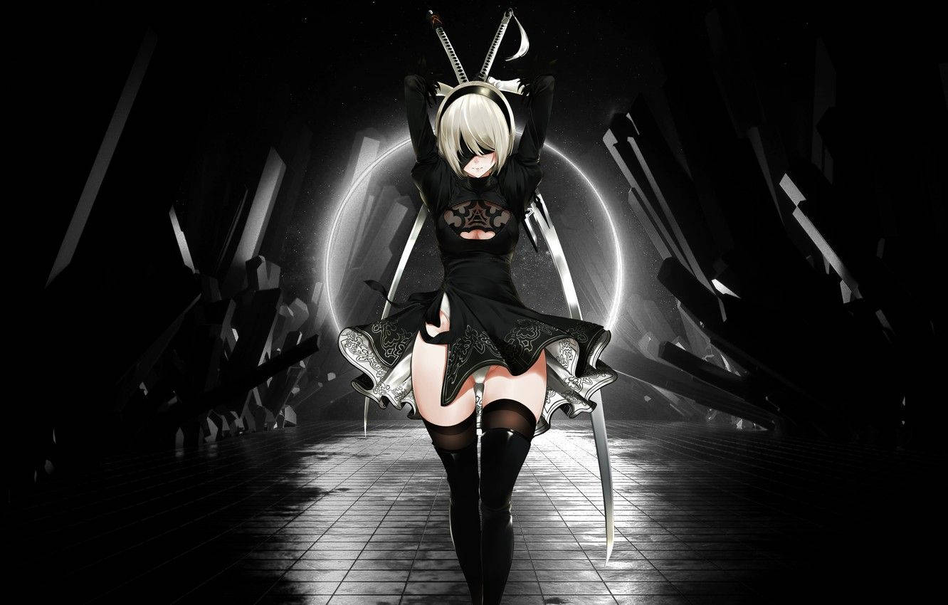 2B Swart Anime Muurpapier