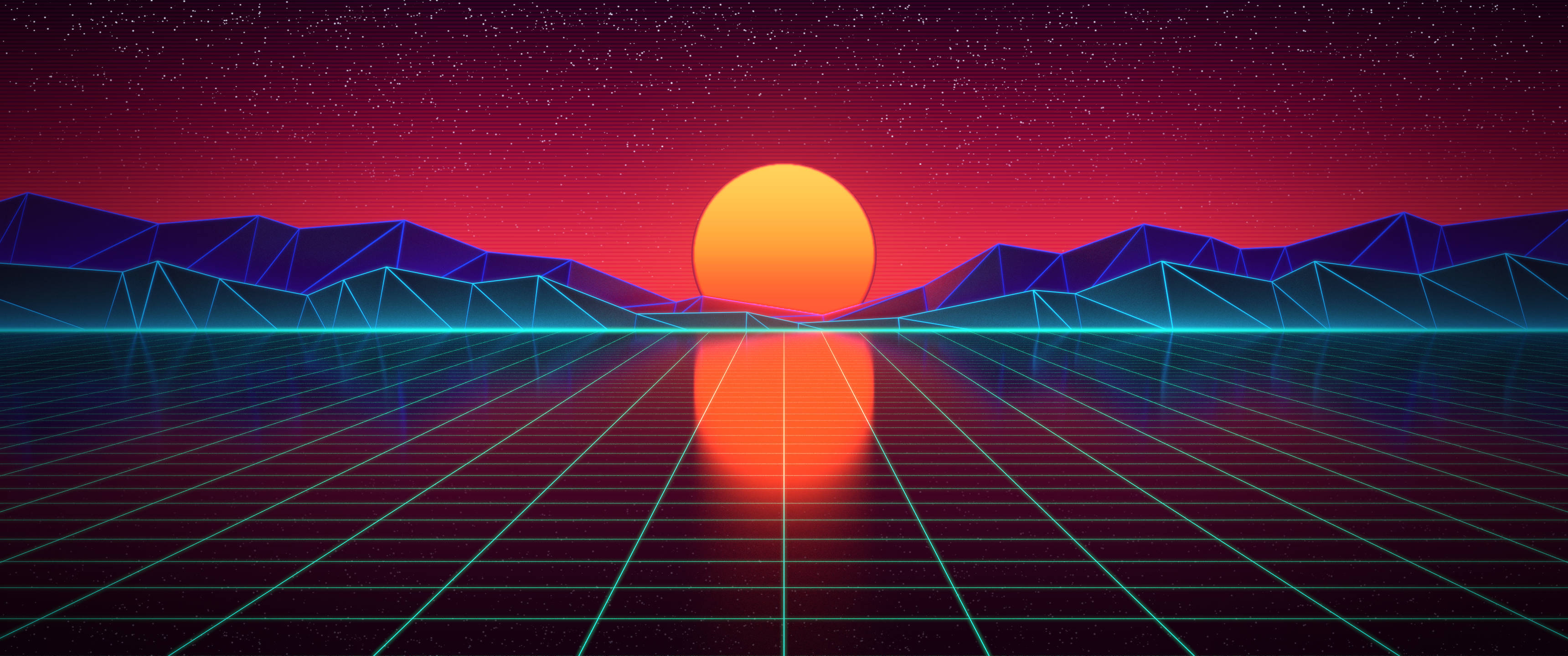 3440x1440 Minimalistiese Synthwave Landskap Muurpapier