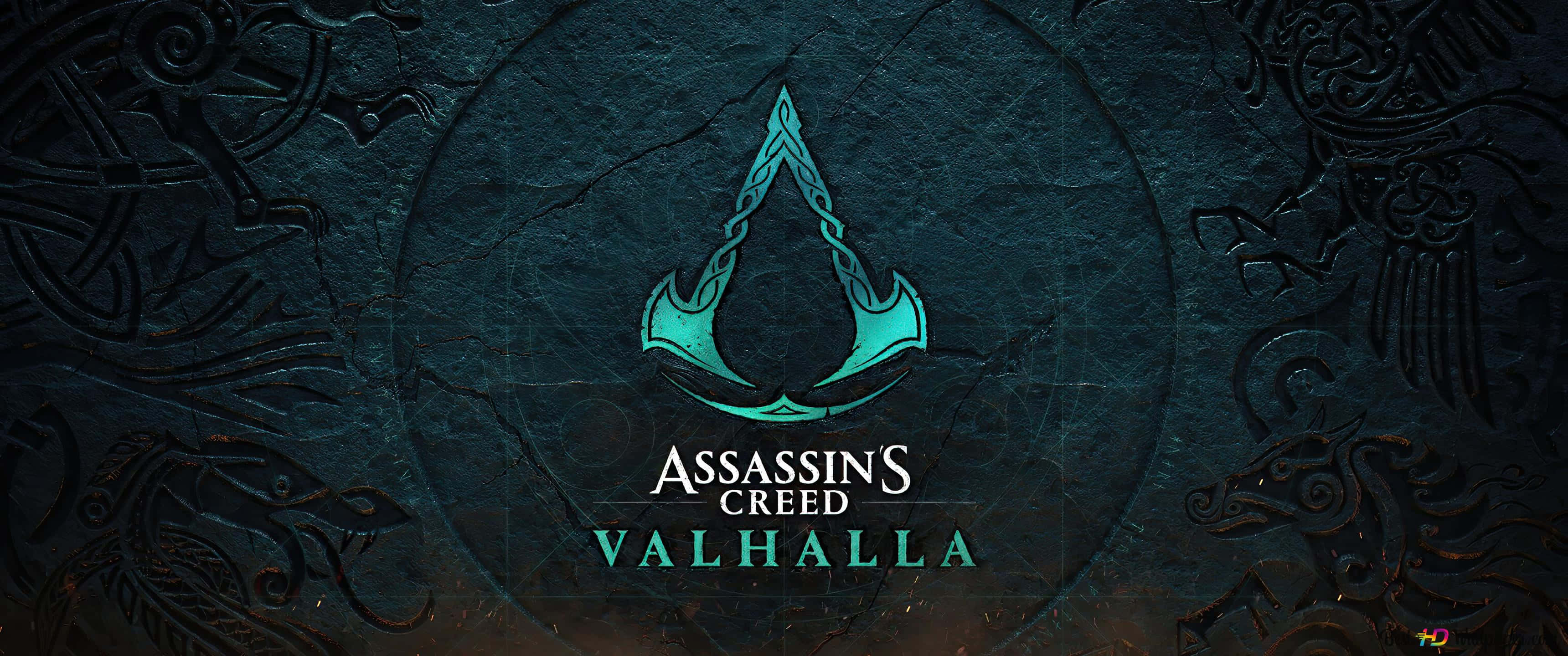 3440x1440p Assassin's Creed Odyssey Agtergrond Assassins' Creed Valhalla Groen Logo Muurpapier