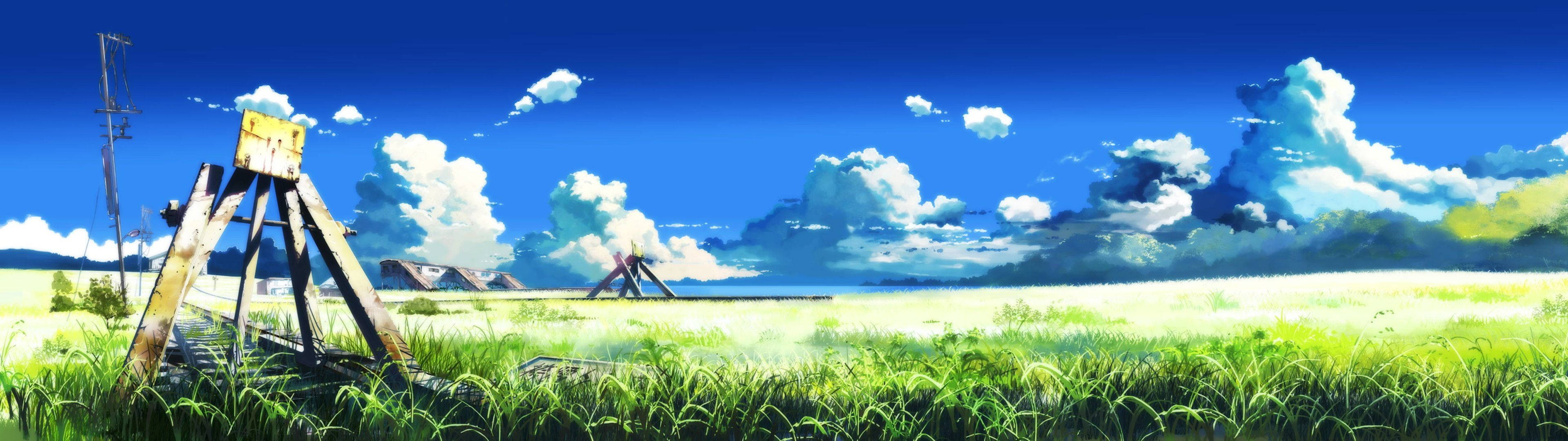 3840x1080 4K Plattelandse Spoorlyn Muurpapier