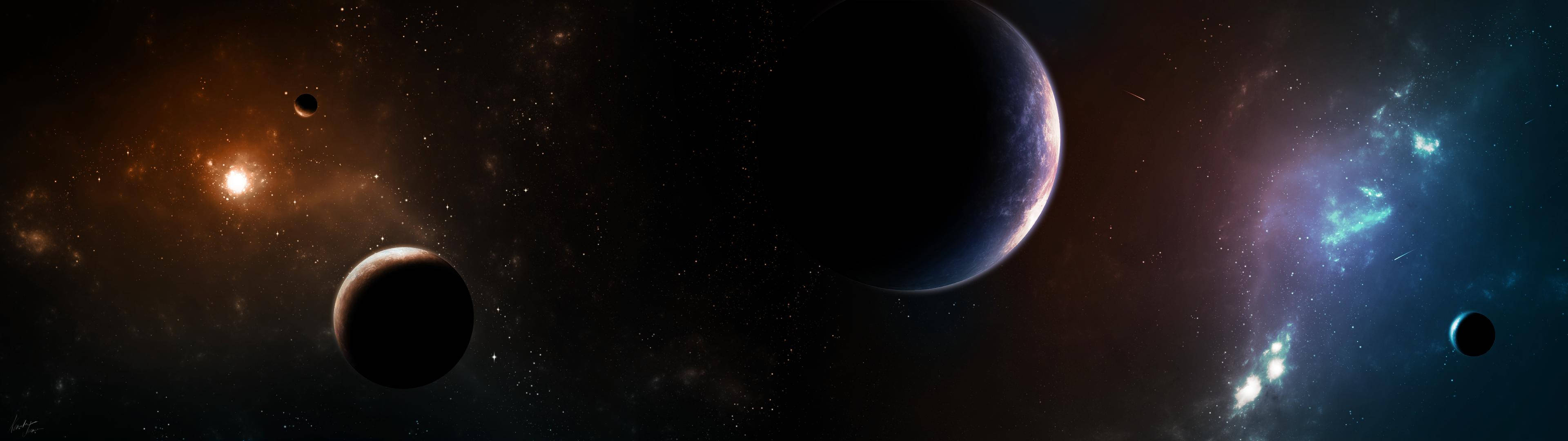 3840x1080 HD Dubbele Monitor Galaxy Muurpapier