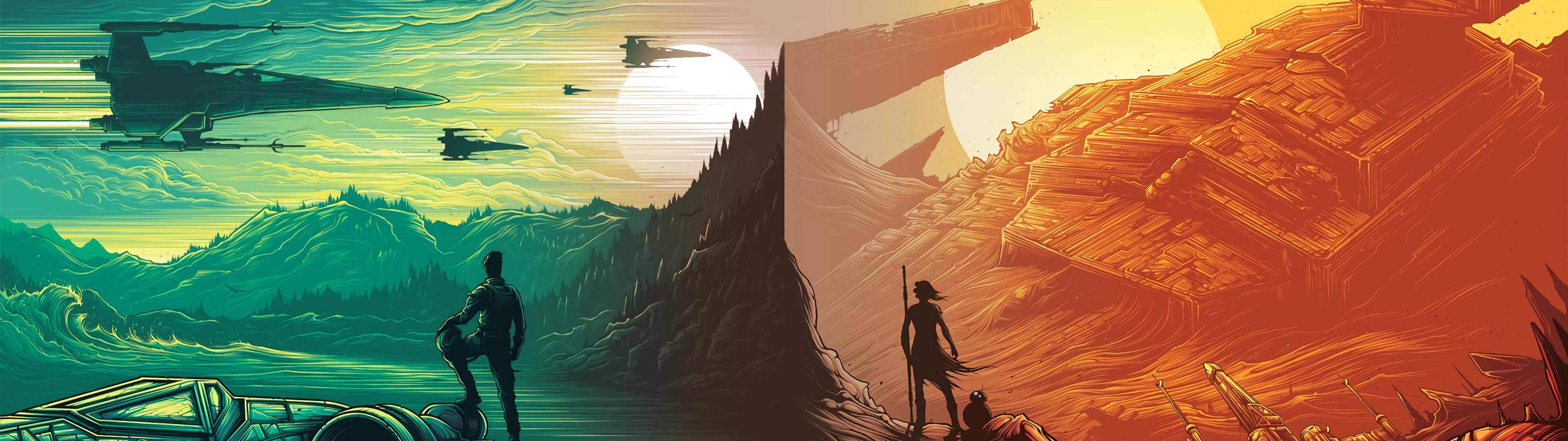 3840x1080 HD Dubbele Monitor Star Wars Kuns Muurpapier