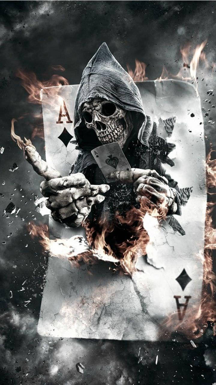 3D Gruwel Grim Reaper Kaartspeletjie Muurpapier