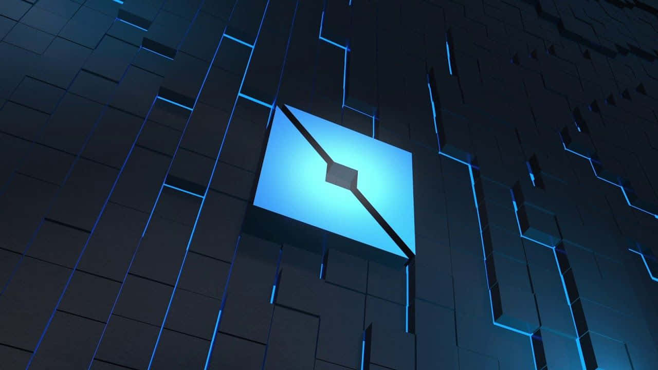 3D Roblox Blou Vierkantige Logo Muurpapier