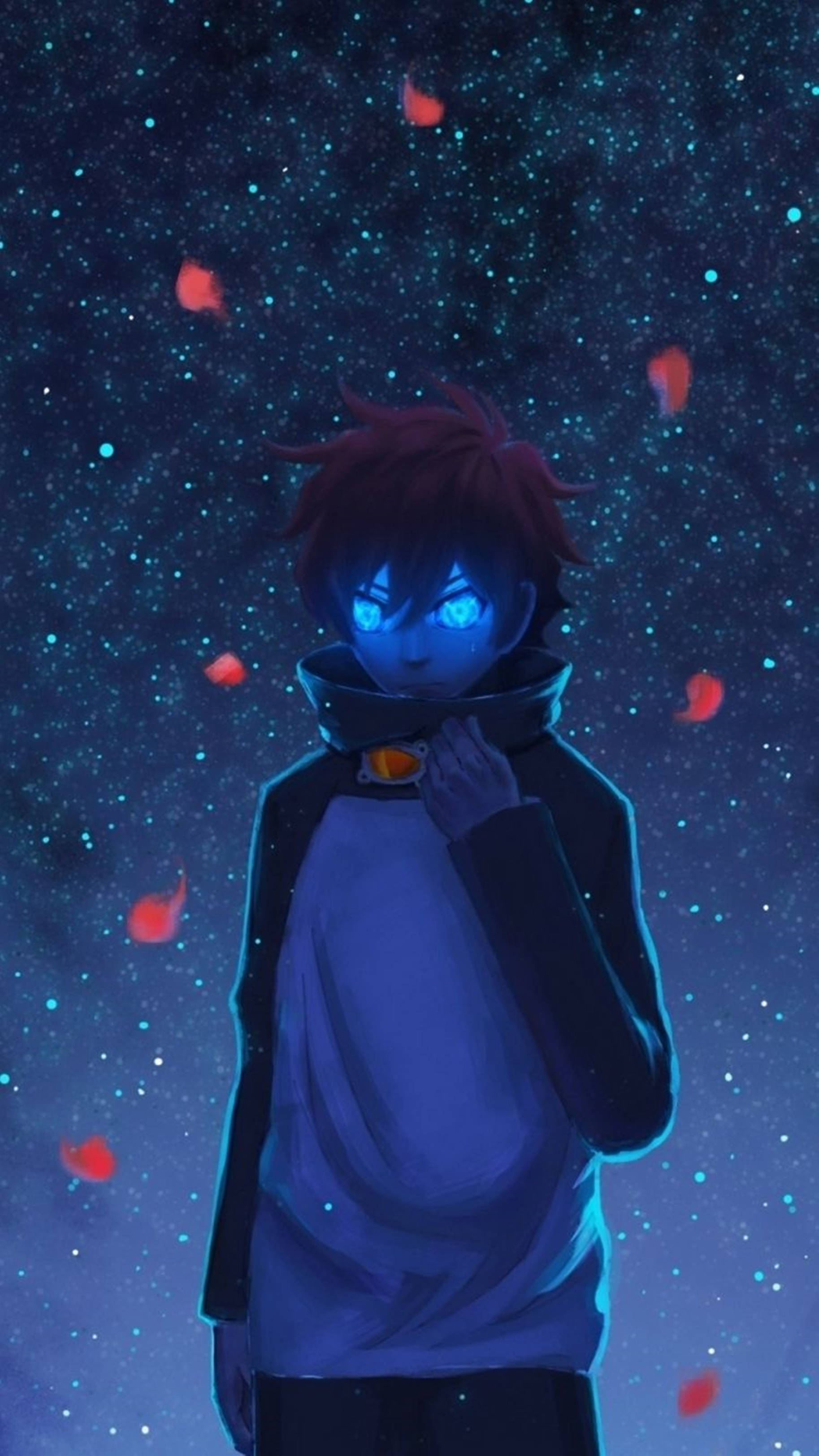4K Anime IPhone Seun Gloeiende Blou Oë — Anime seun Muurpapier
