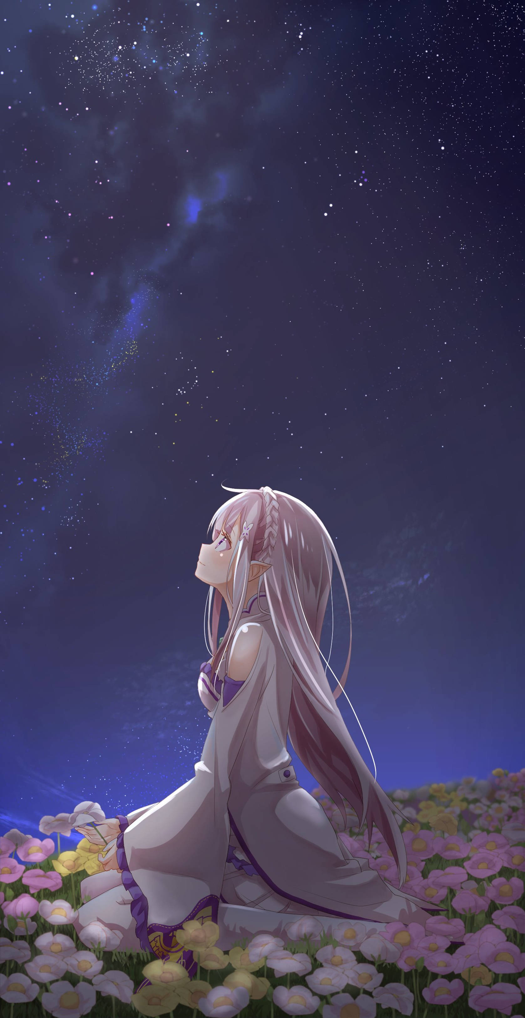4K Anime iPhone Dame in Blomtuin Muurpapier