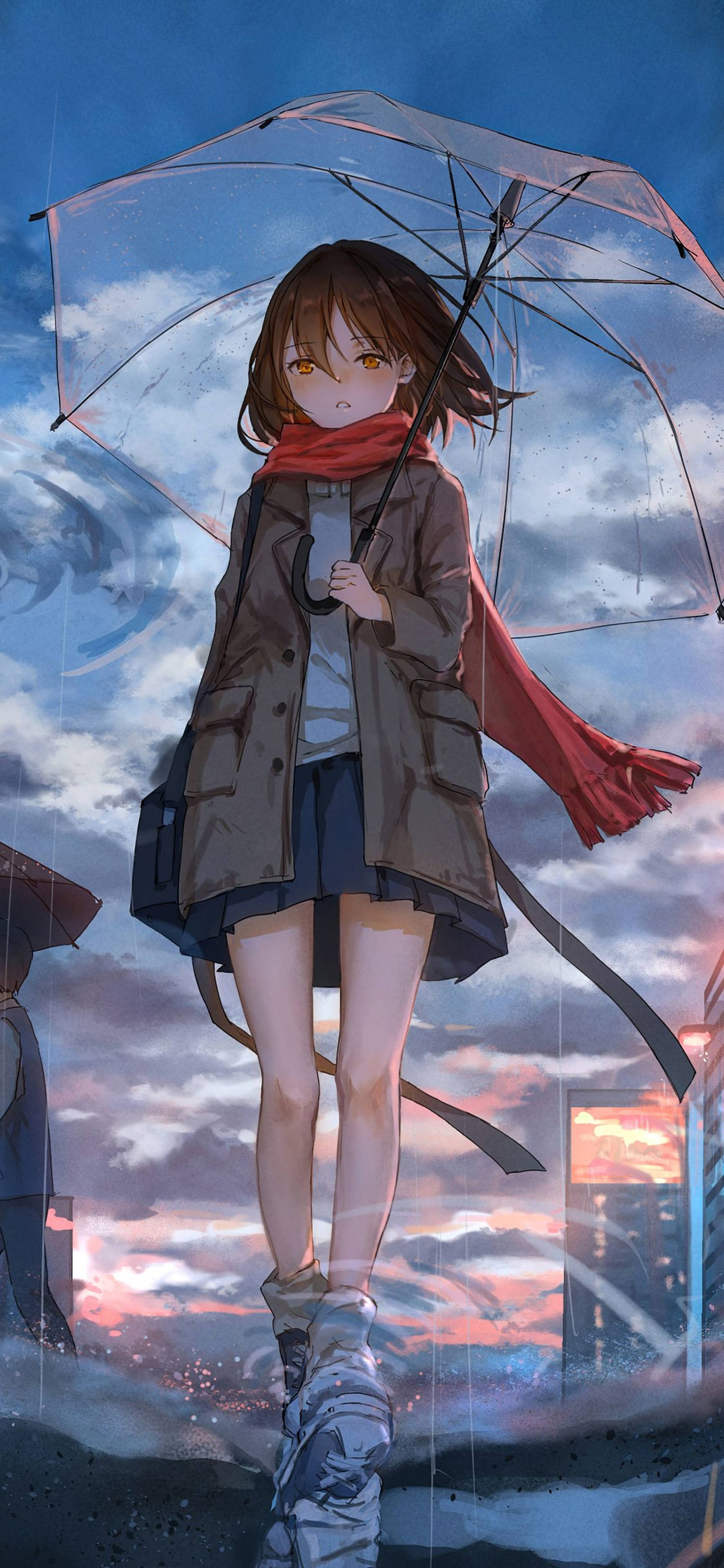 4K Anime iPhone Meisie Met Rooi Serp Muurpapier