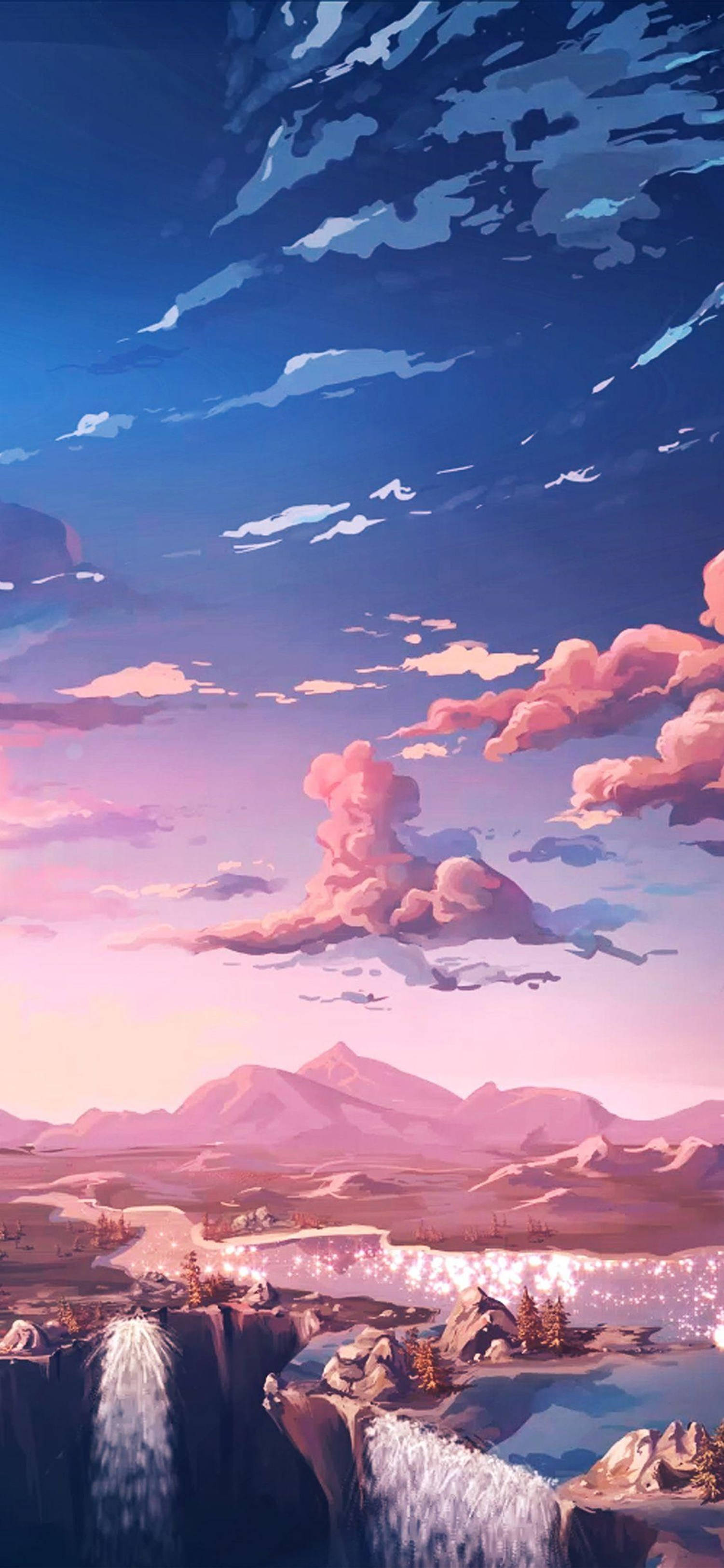4K Anime iPhone Pienk Luggies Landskap Muurpapier