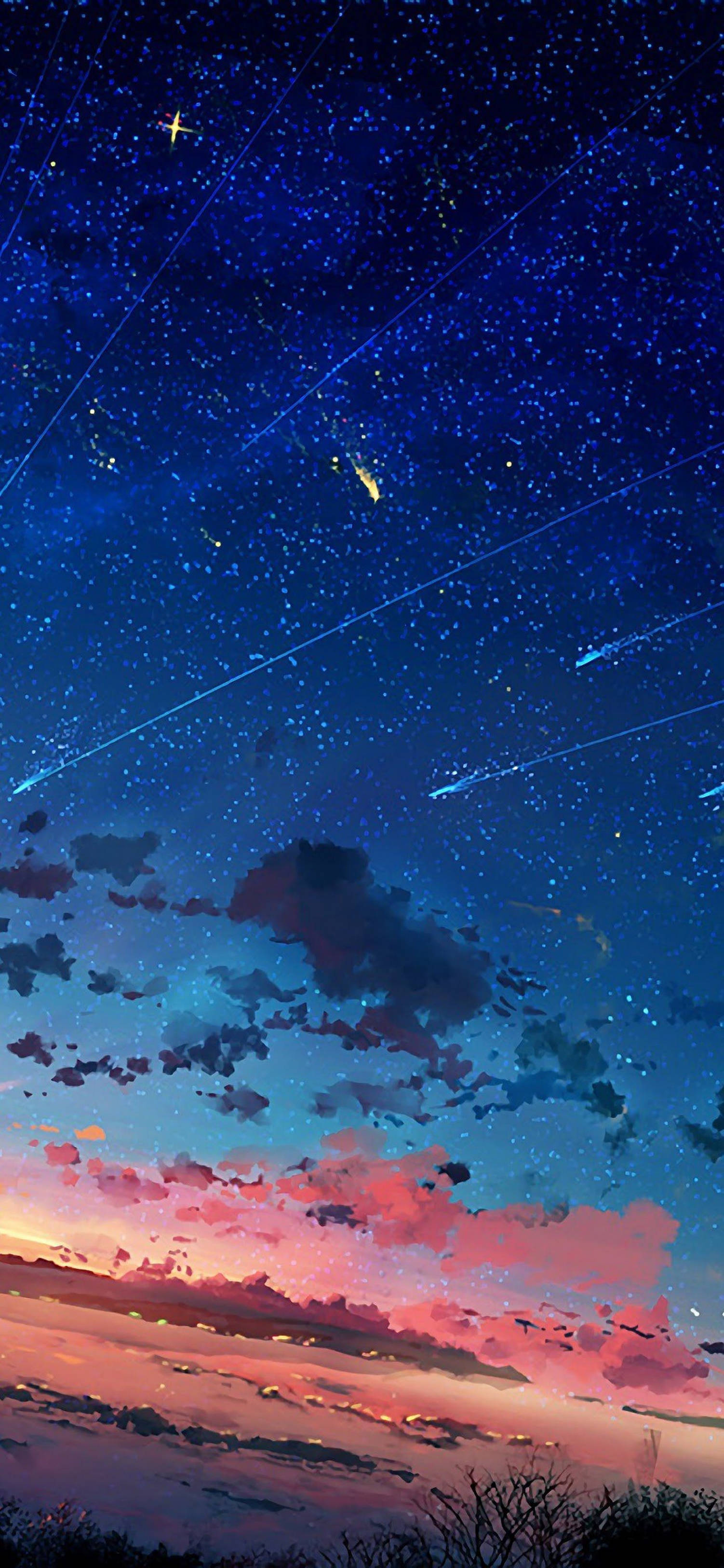 4K Anime iPhone Vallende Sterre en Komeet Muurpapier