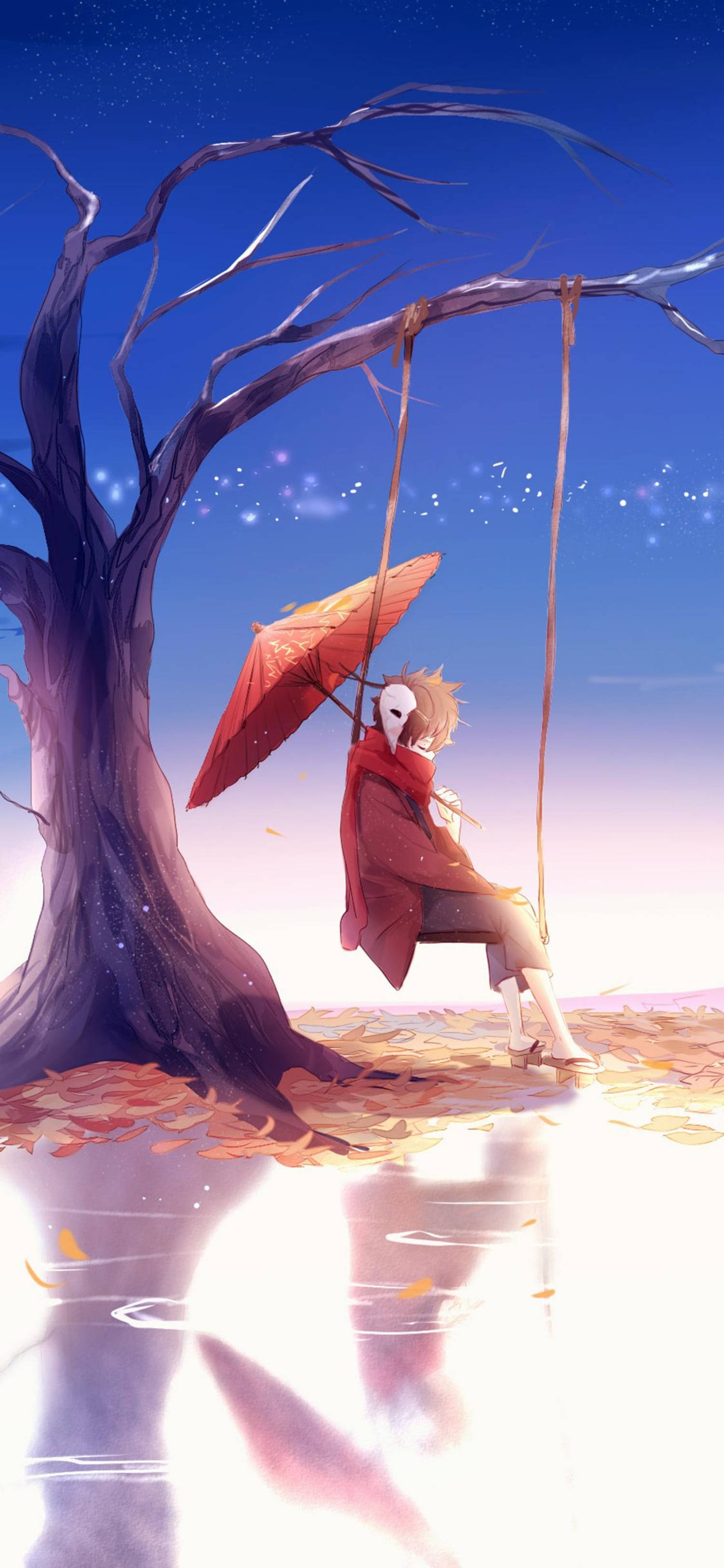 4K Anime iPhone Swaai Seun Met Sambreel Muurpapier