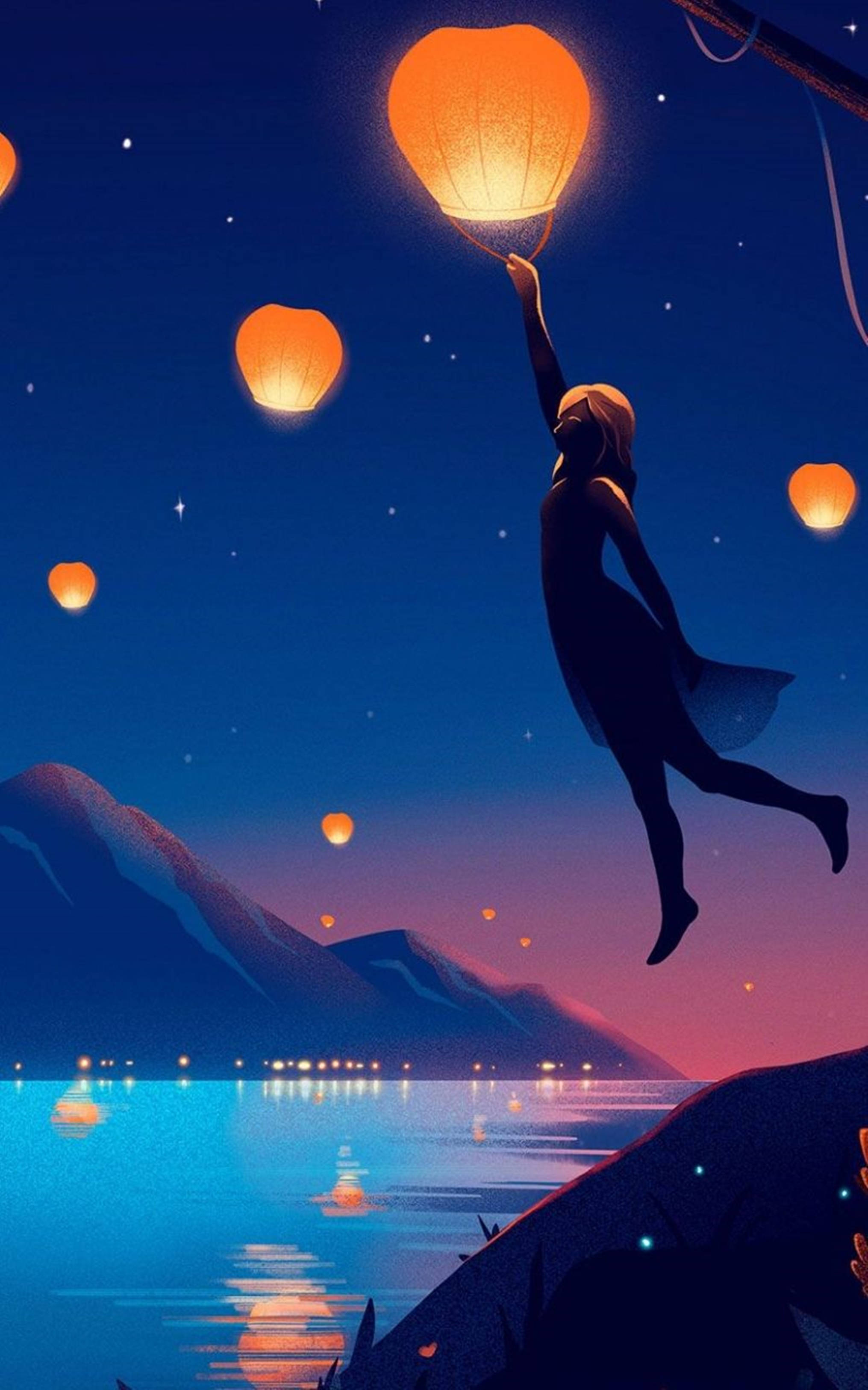 4K Anime Meisie wat 'n Swaaiende Lantern Vang — 4K anime GIF Muurpapier
