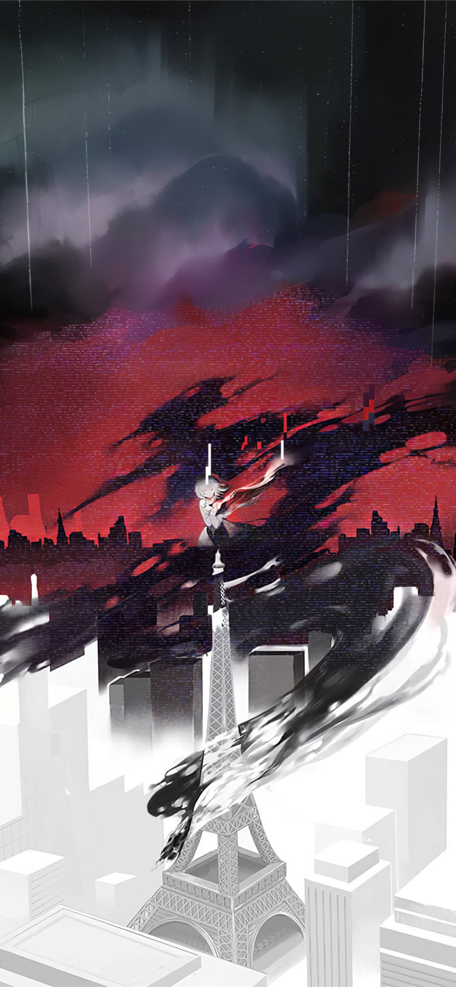 4K Anime Meisie Op Eiffeltoring Muurpapier