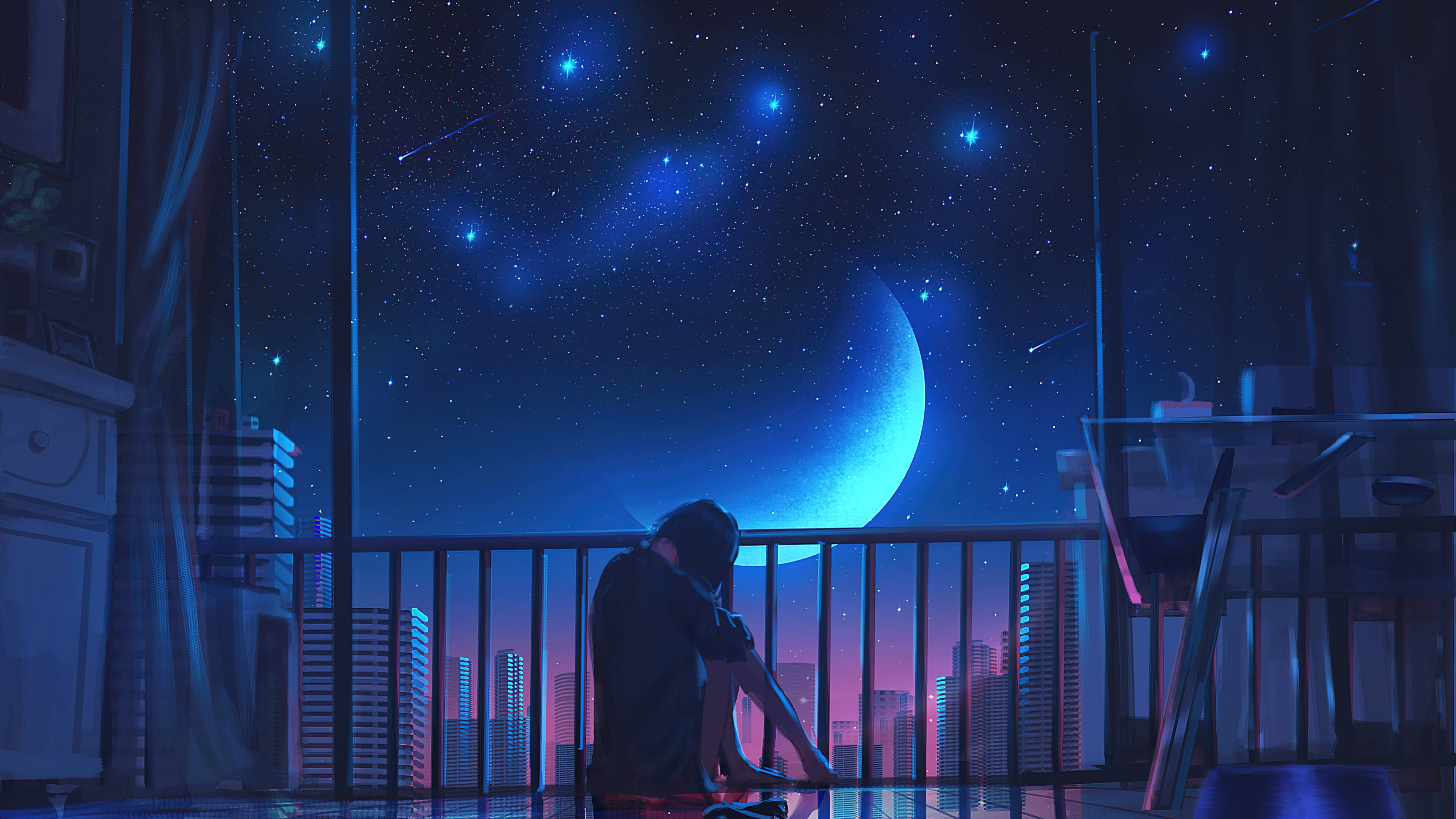 4K Anime Meisie Op Die Balkon By Bloumaan Muurpapier