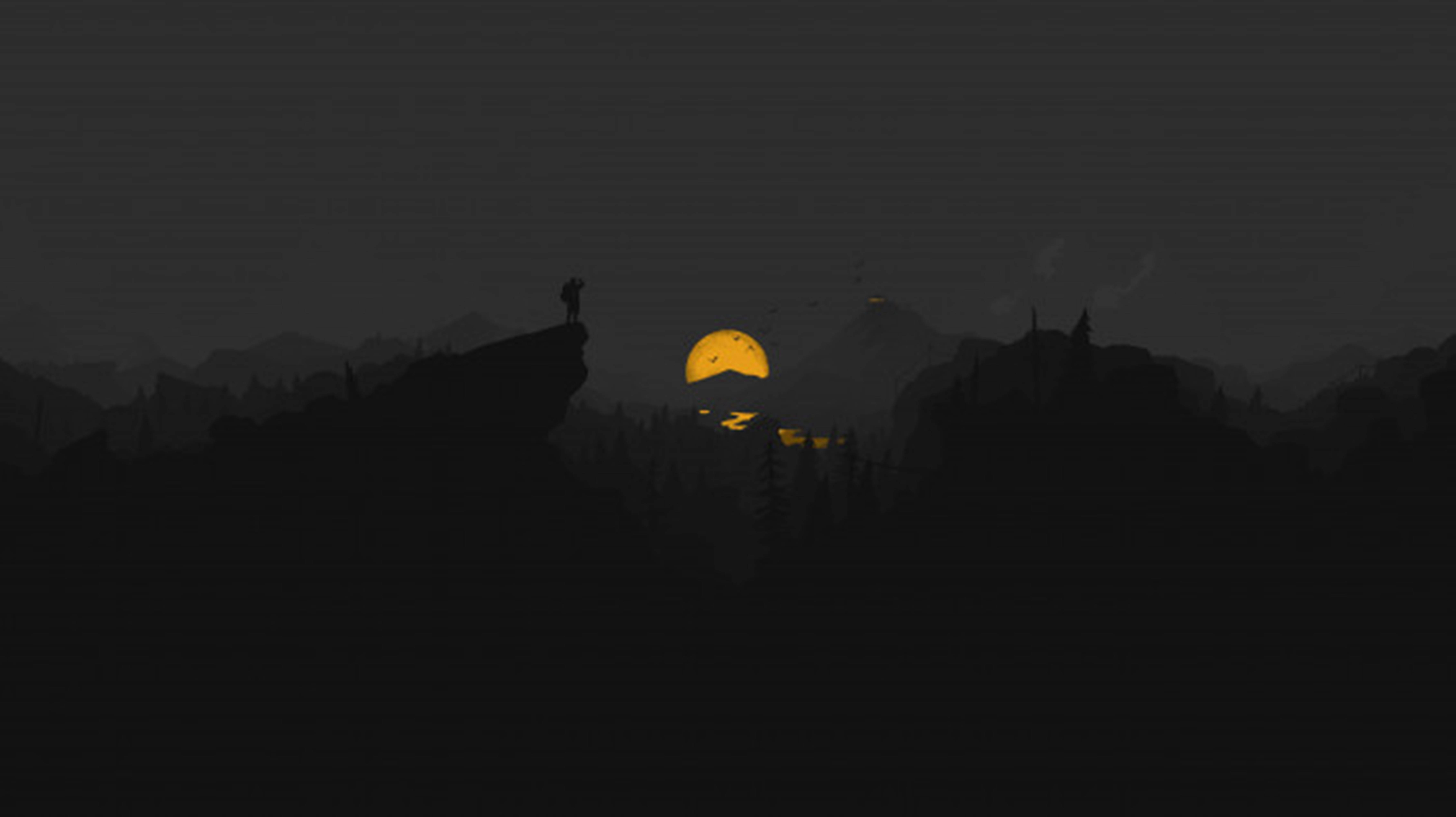 4K Firewatch Geel Maan Rivier Muurpapier