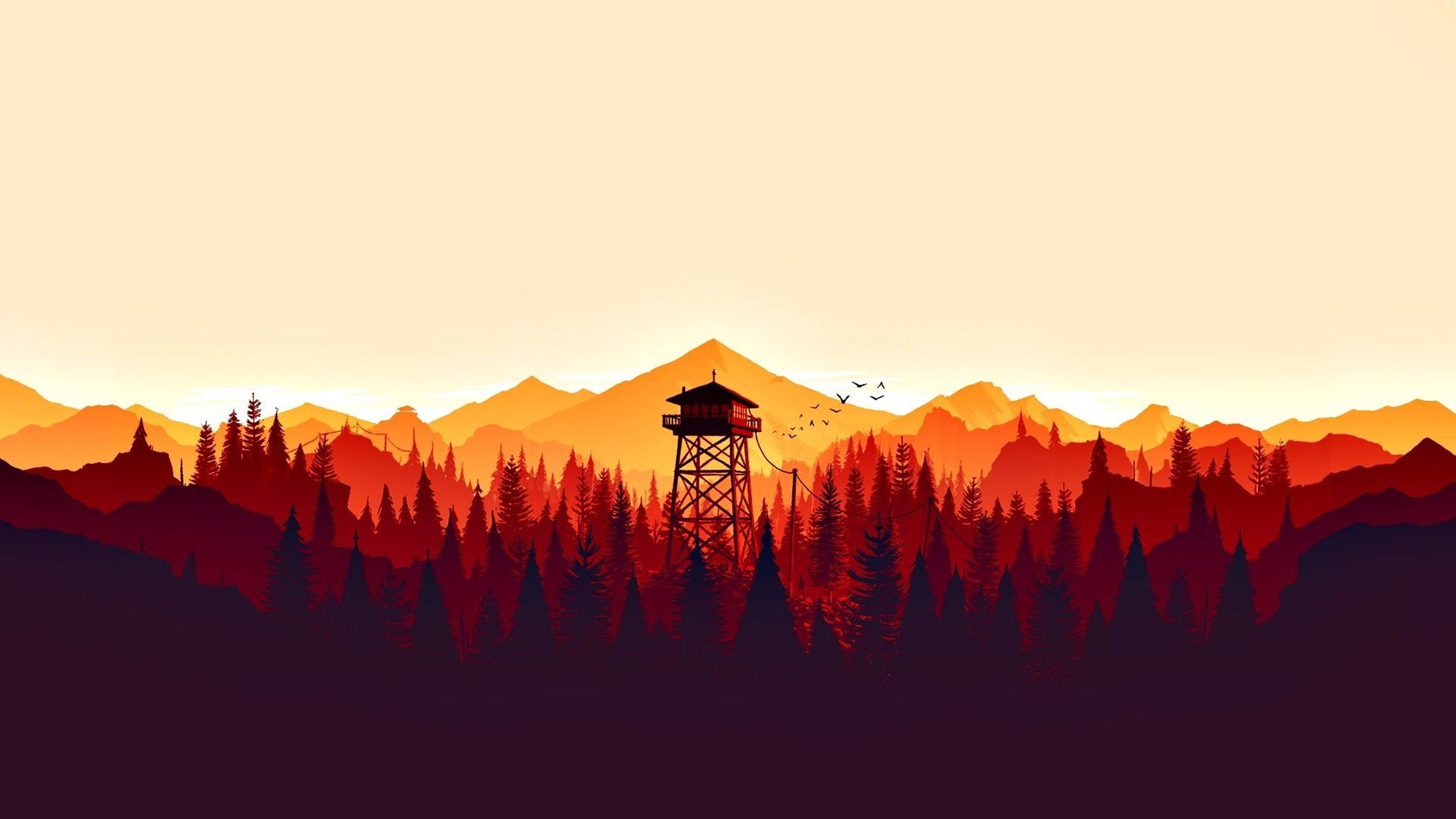 4K Firewatch Lewendige Oranje Berge Muurpapier