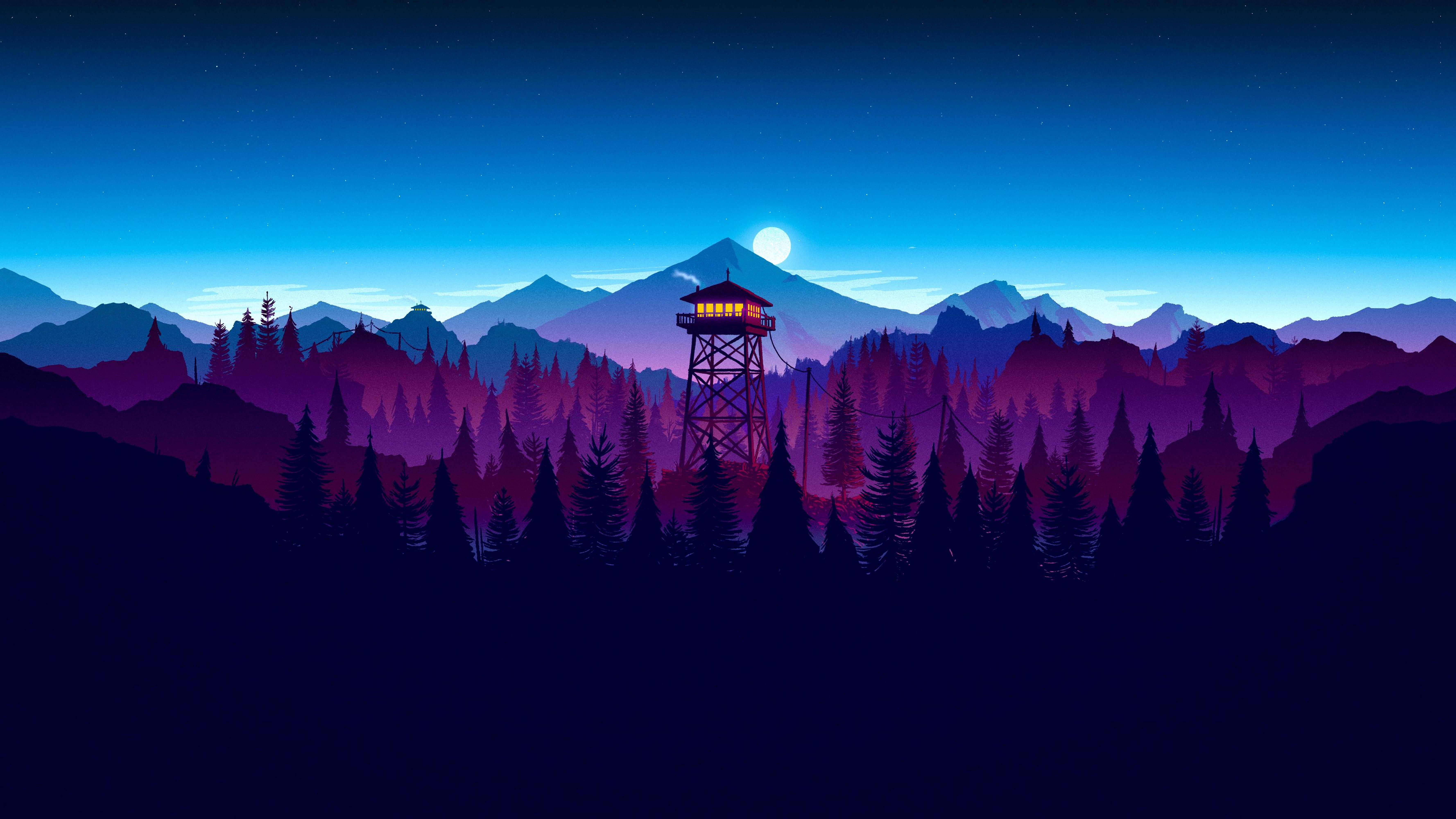 4K Firewatch Pers Woud Silhoeët Muurpapier