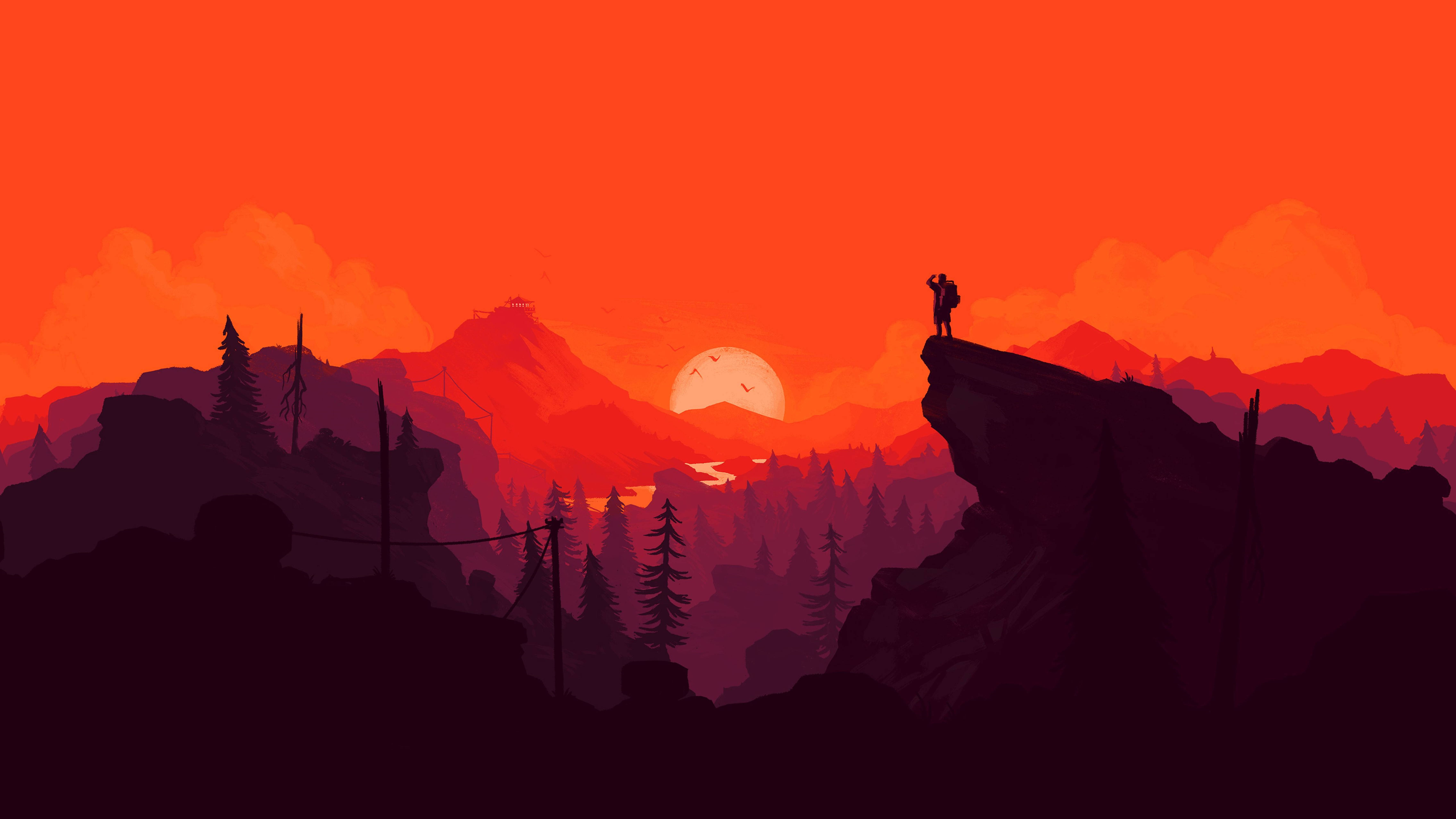 4K Firewatch Stapper Op Rooi Berge Muurpapier