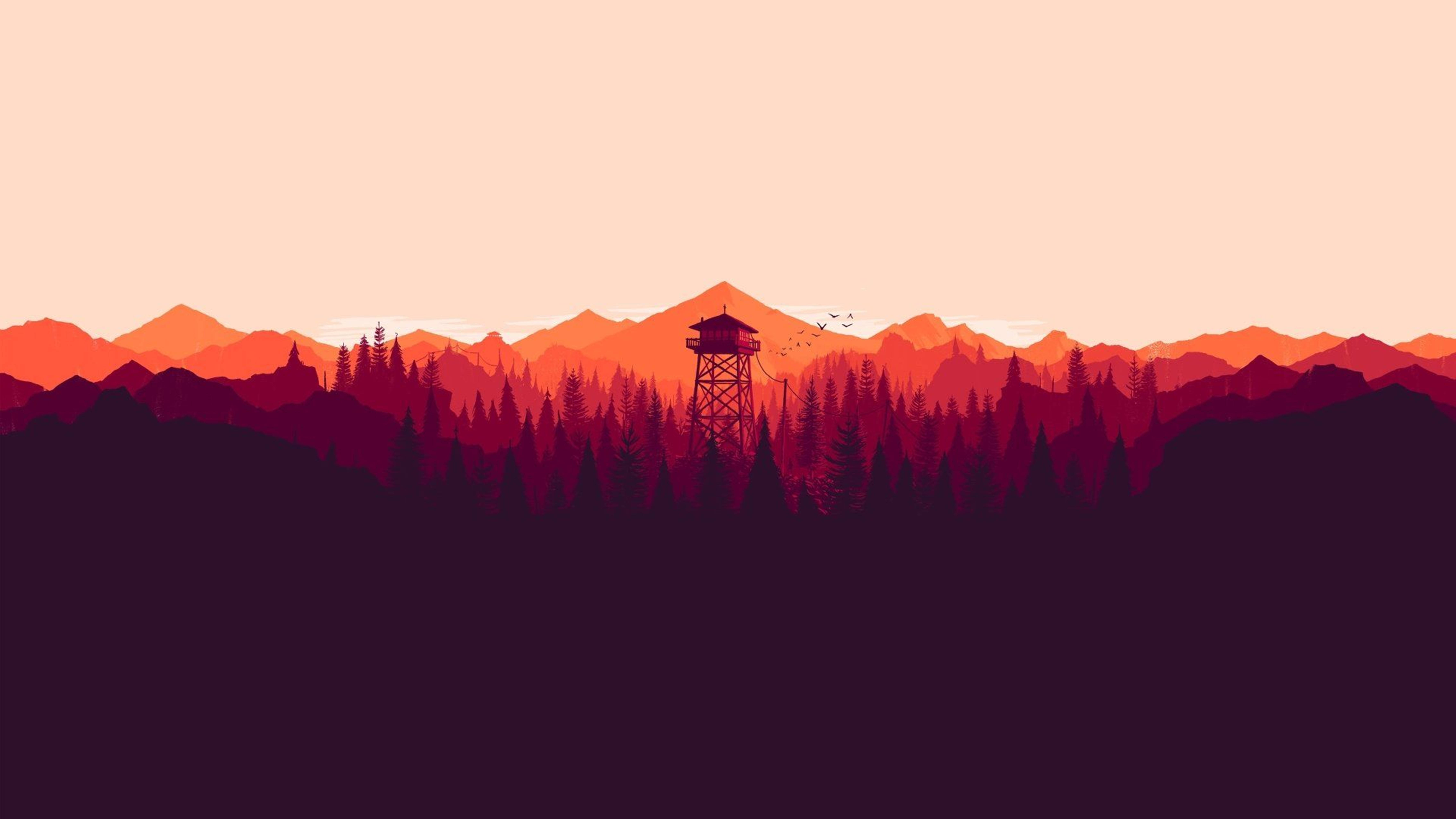 4K Firewatch-toring Gradiënt Pers Muurpapier