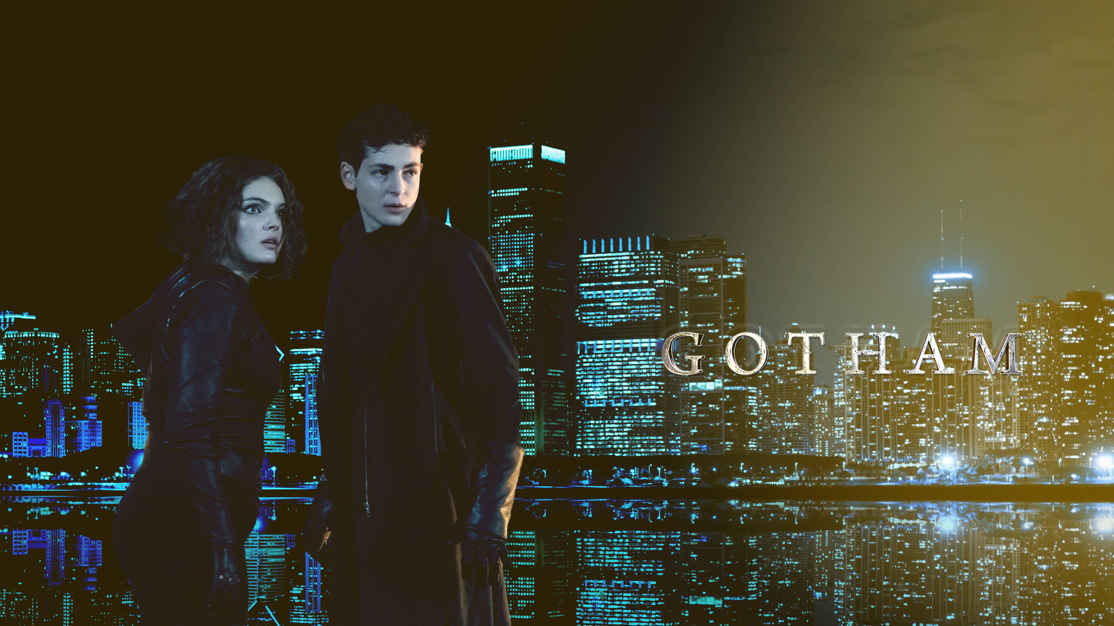 4K Gotham Bruce Wayne en Selina Kyle Muurpapier