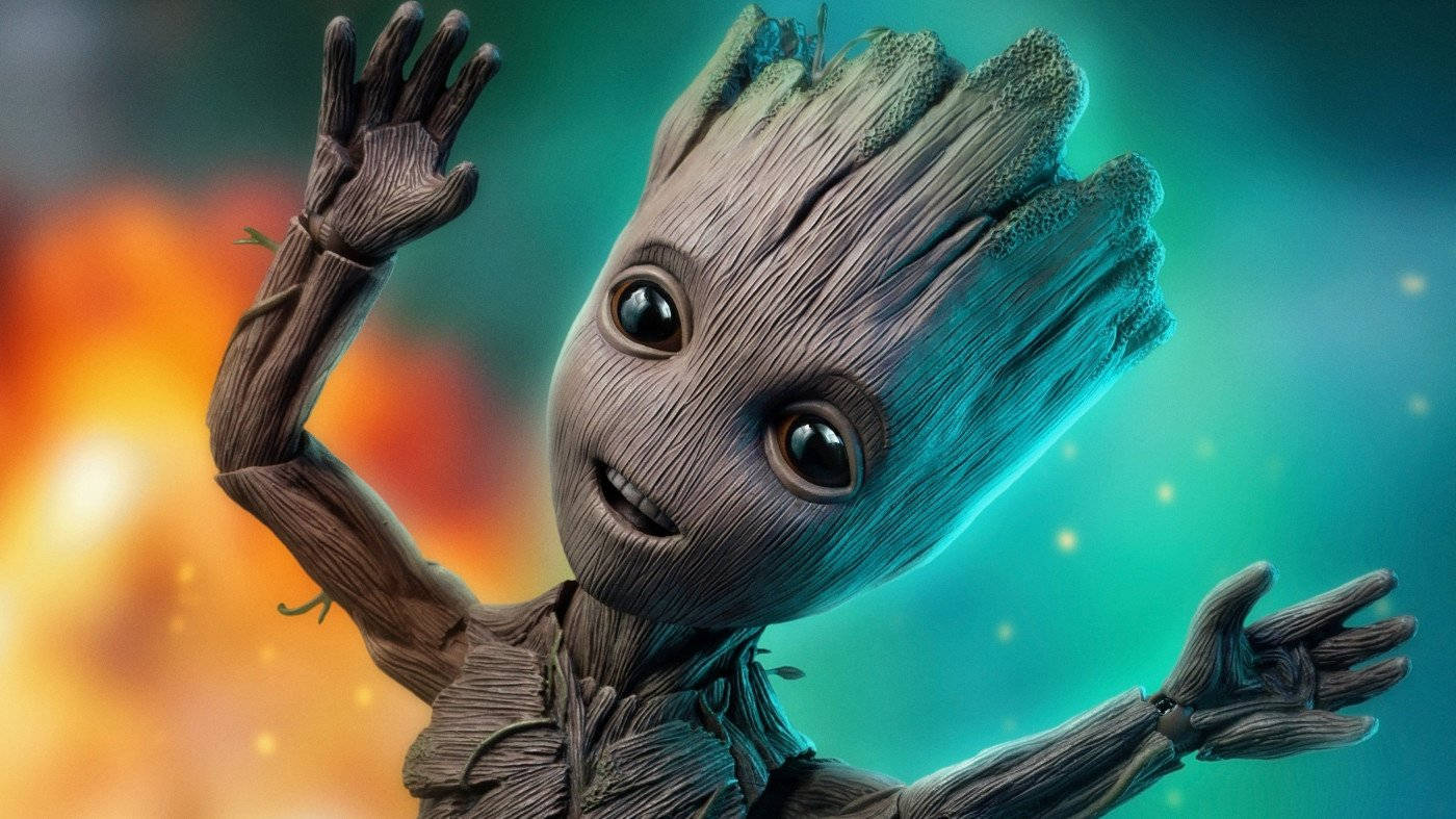 4K Guardians of the Galaxy Baby Groot wat val Muurpapier