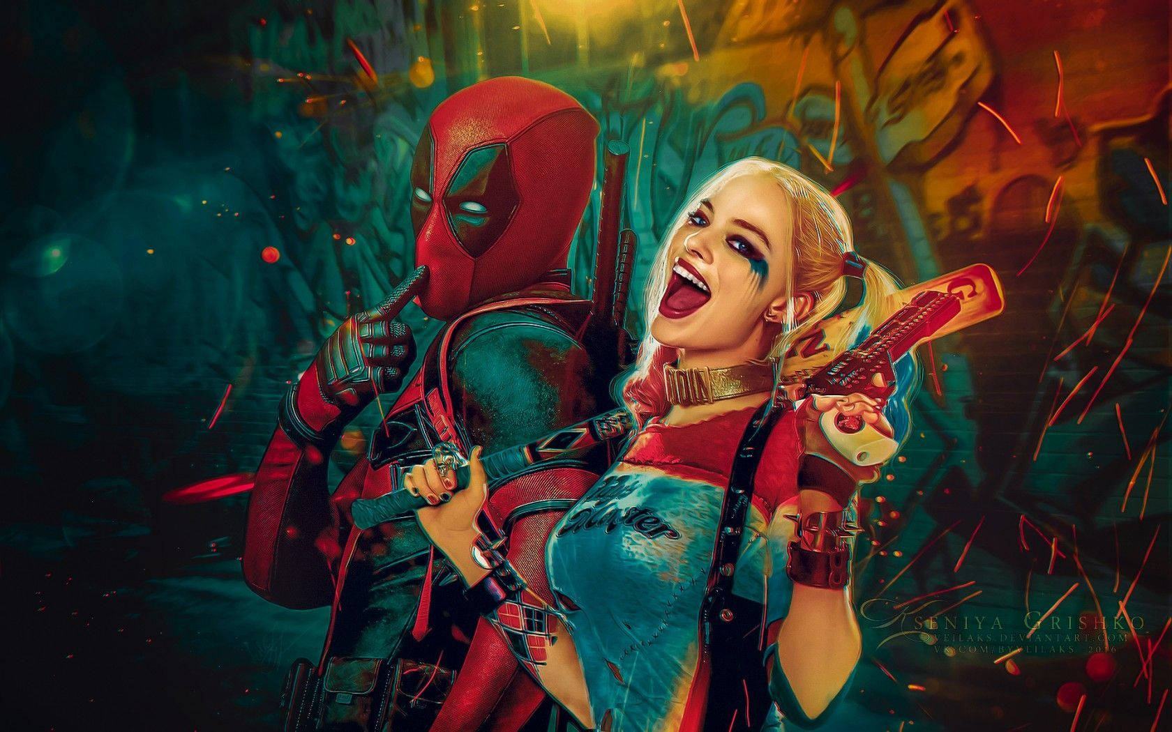 4K Harley Quinn Met Deadpool — 4K ruimte GIF Muurpapier
