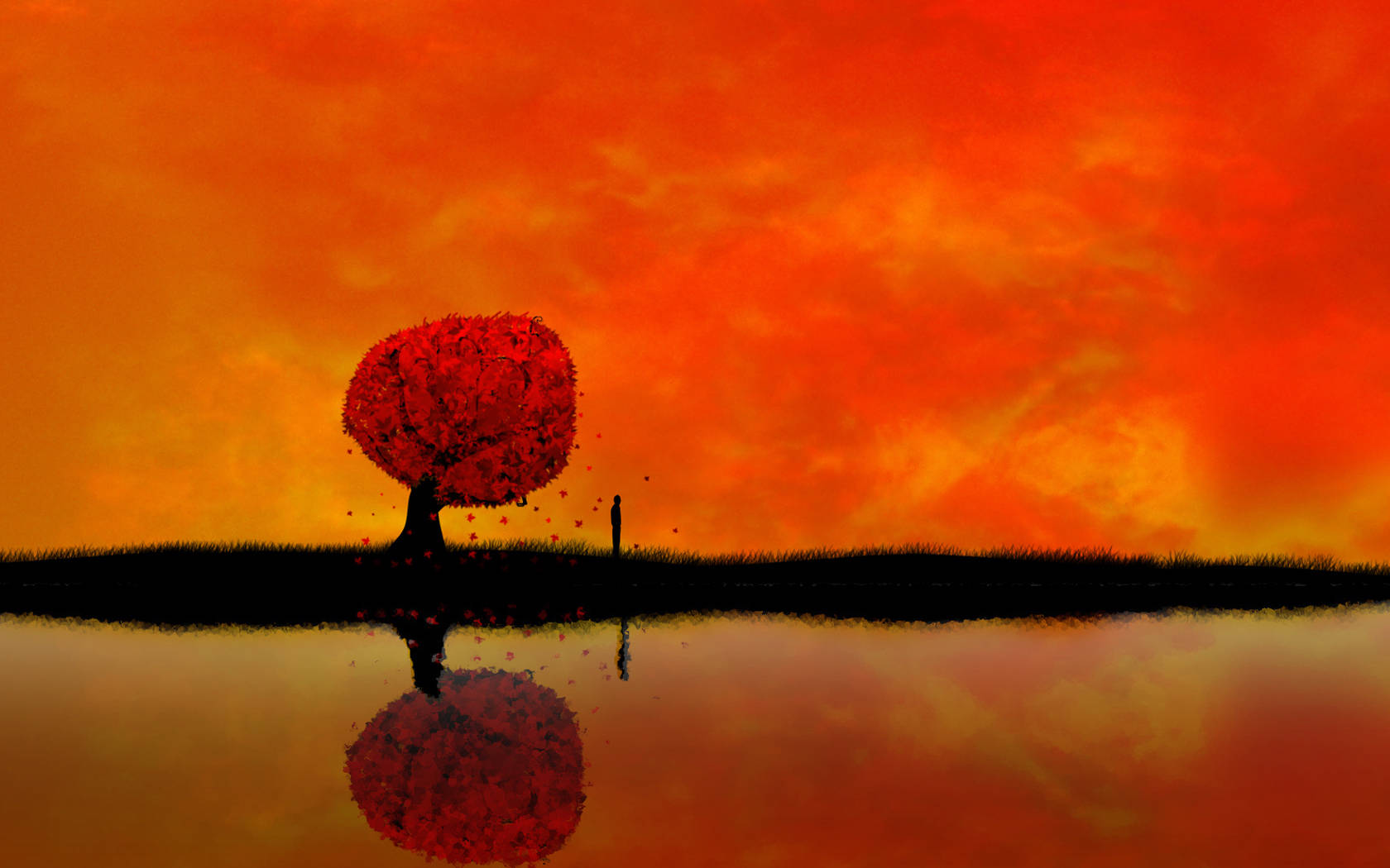 4K Natuur Rooi Boom Muurpapier