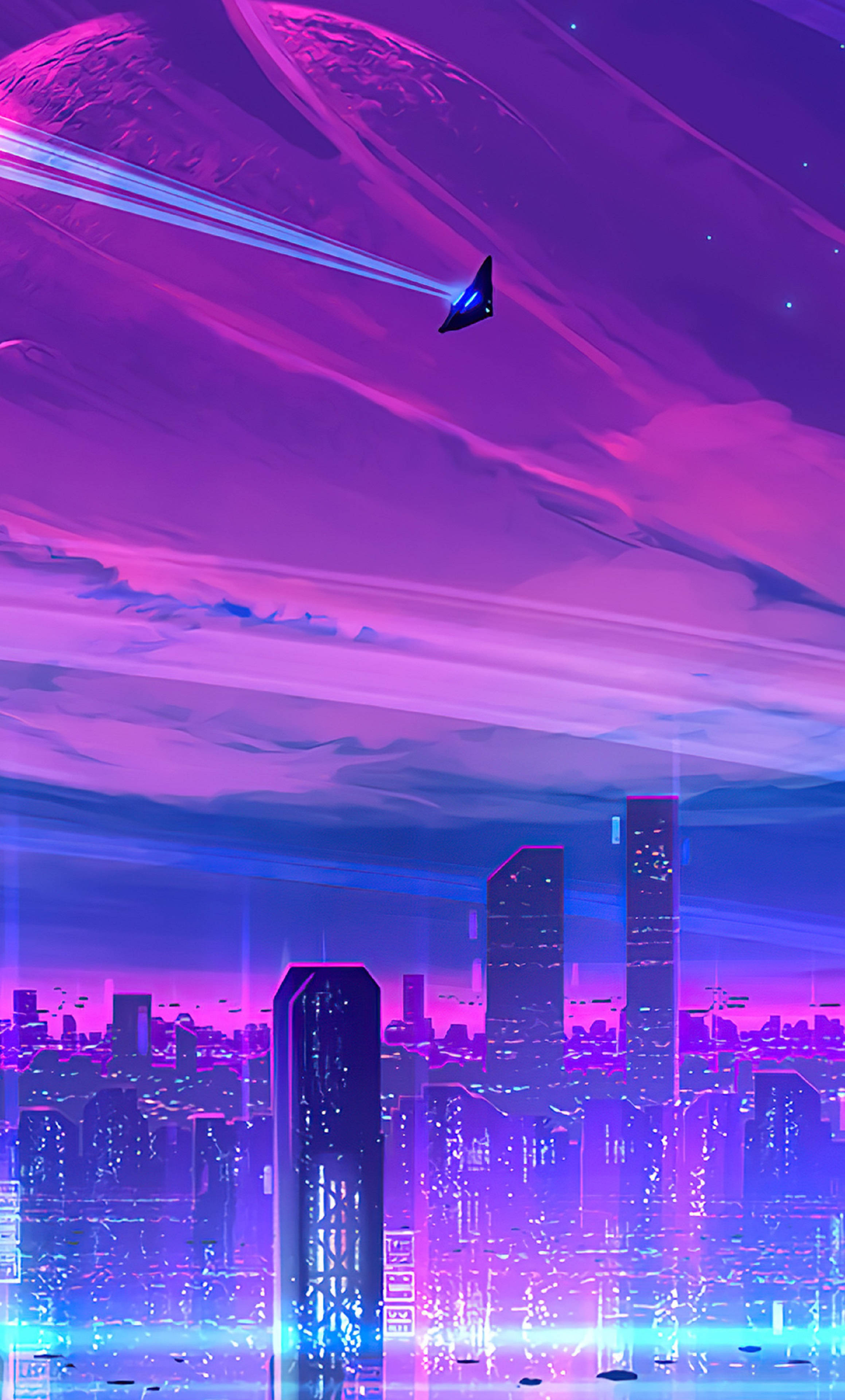4K Neon iPhone Jet In Neonstad Muurpapier