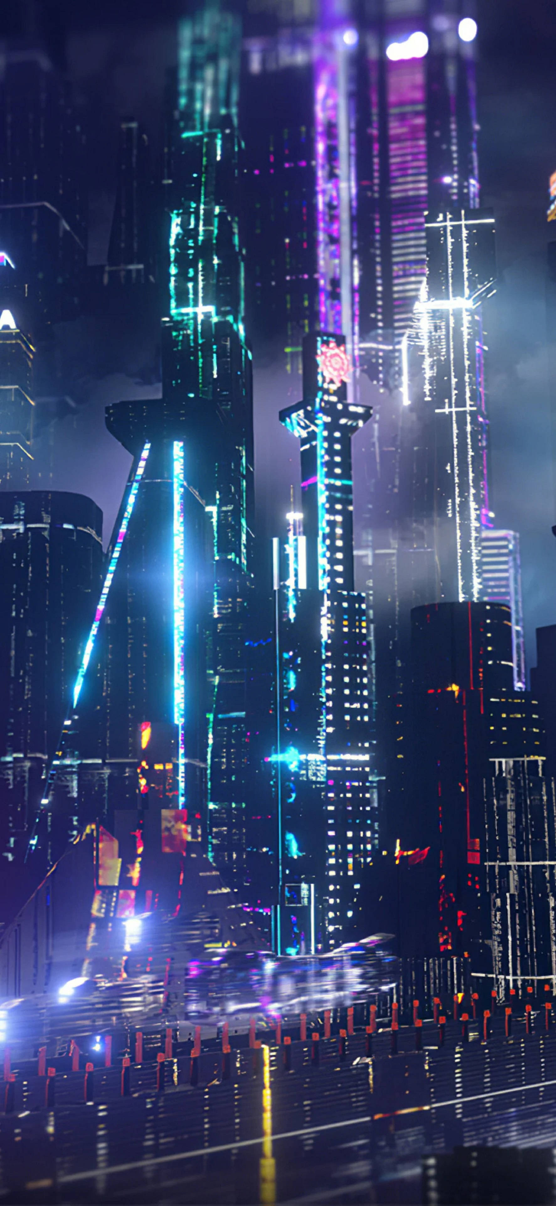4K Neon iPhone Neon Stad Geboue Muurpapier