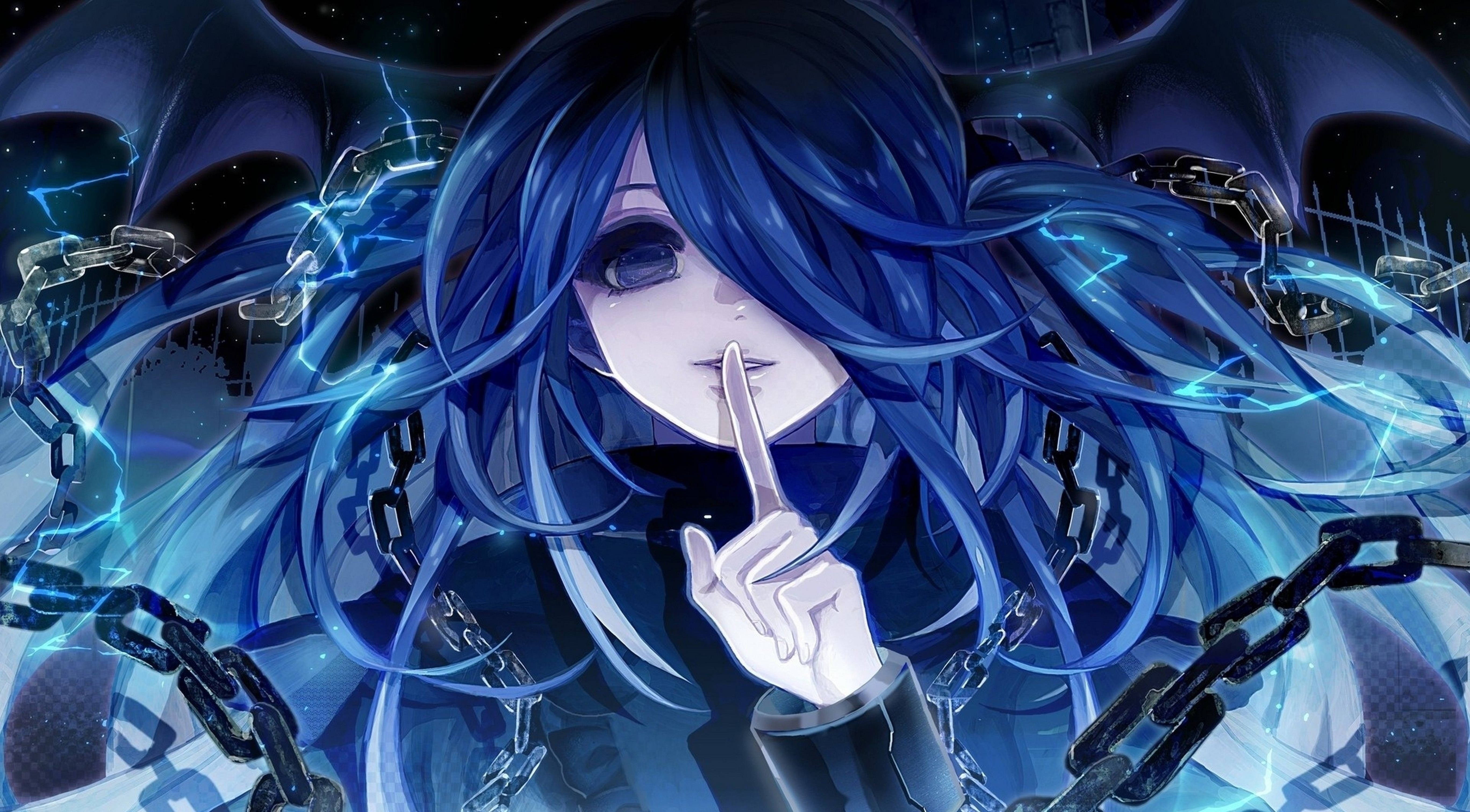 4K PFP Anime Meisie Swart Kettings Muurpapier