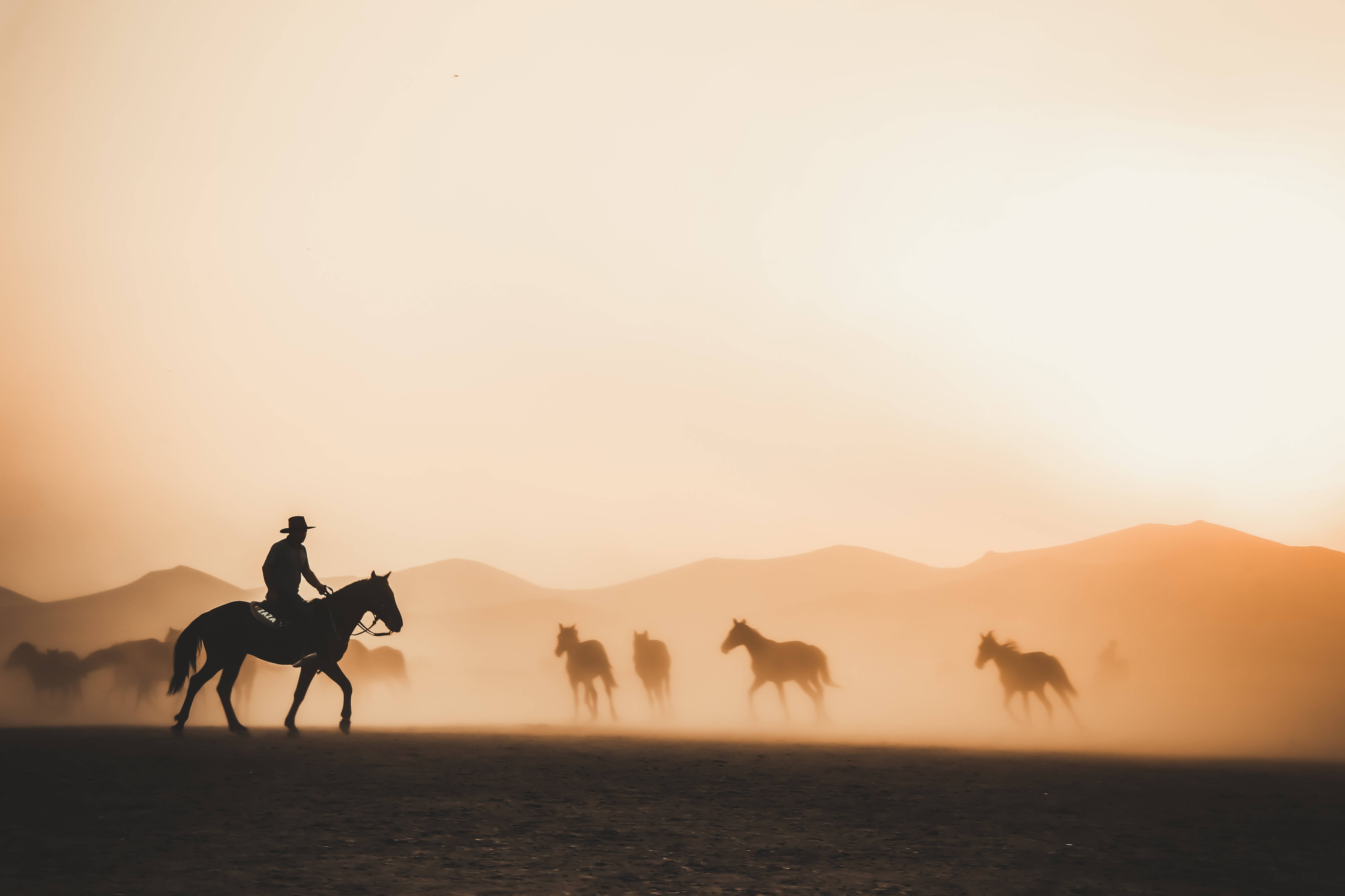 4K-tablet cowboy wat perde bymekaarmaak Muurpapier