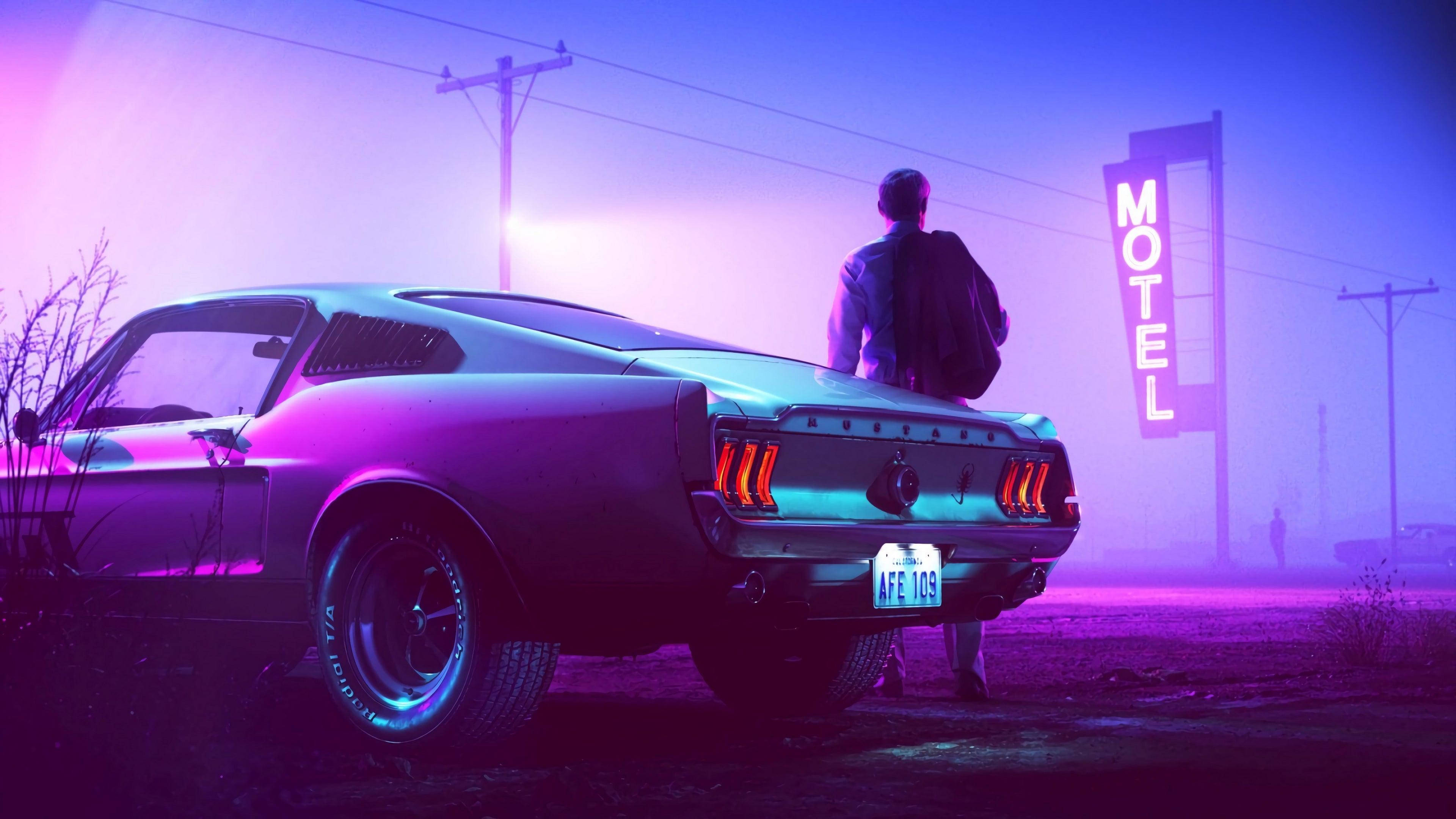 4K Ultra HD Mustang Neon Pers Muurpapier