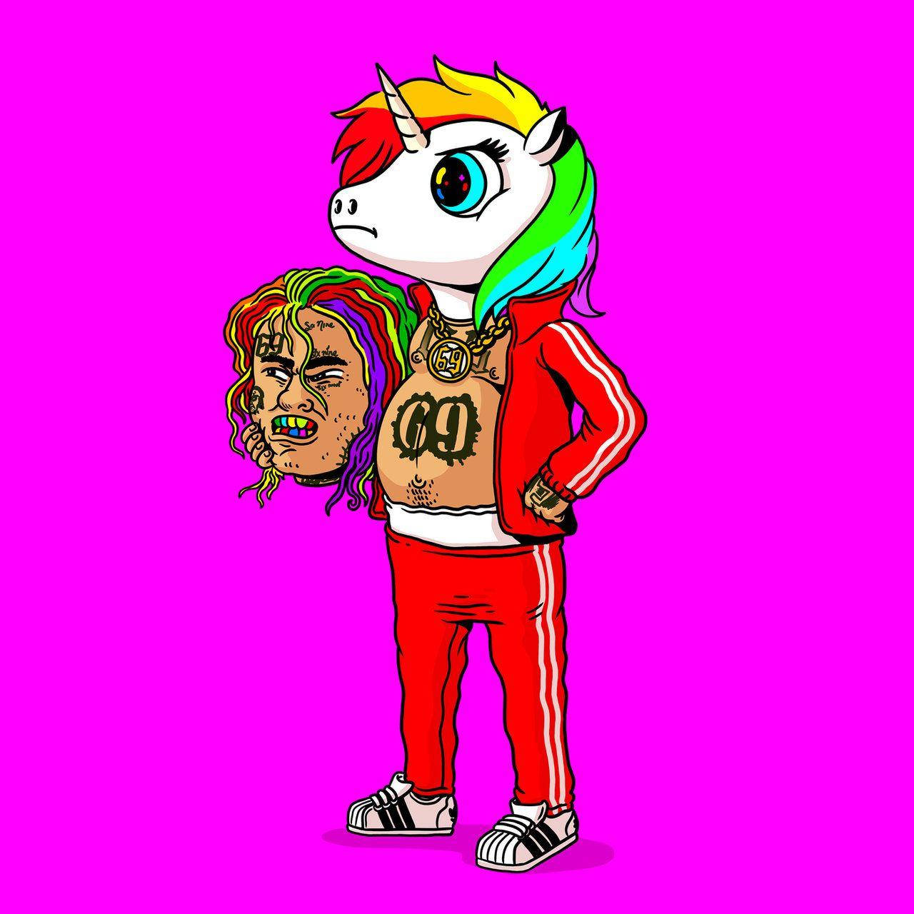 6ix9ine Met Reënboog Eenhoorn Muurpapier