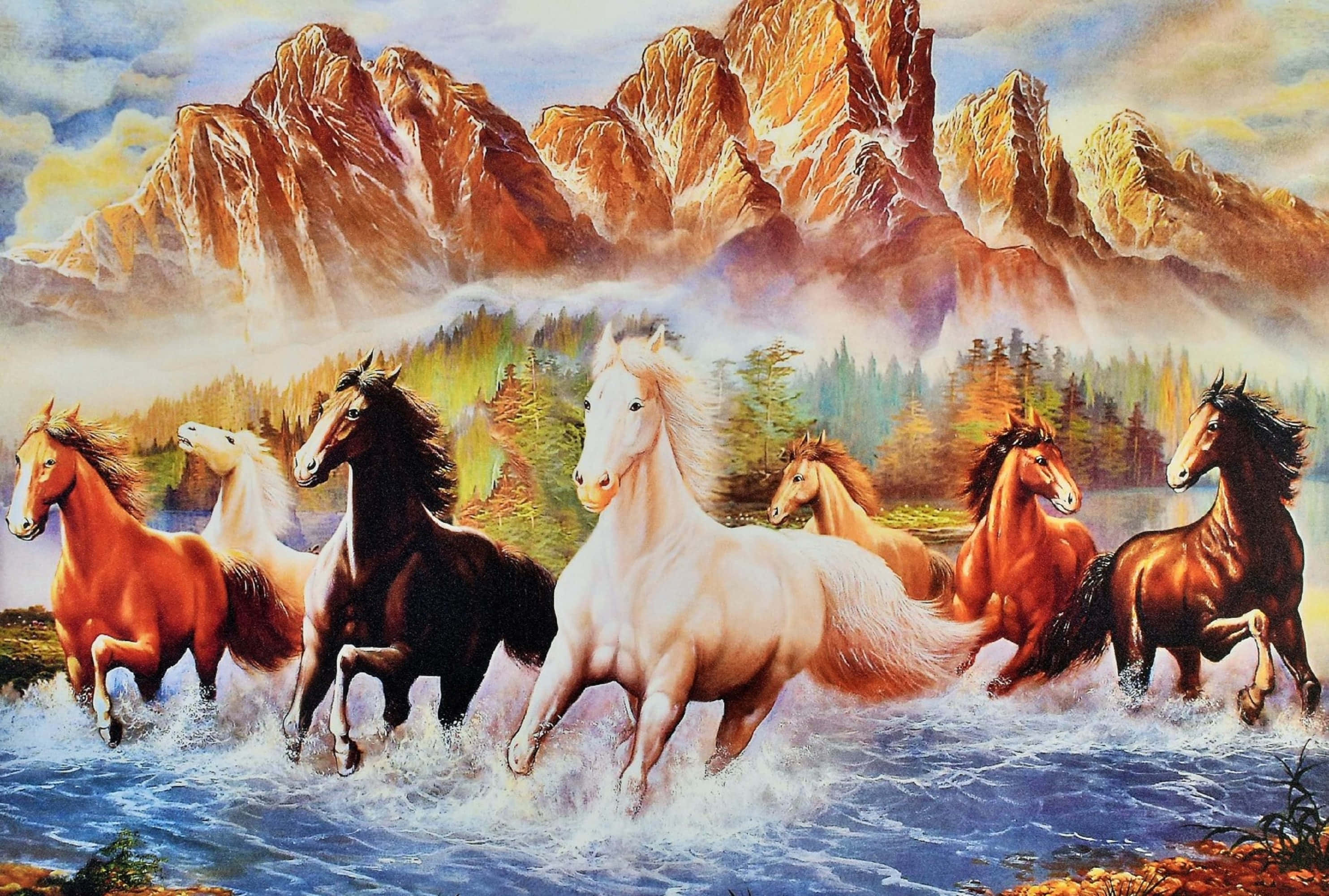 7 Perde wat deur die Rivier Stap Muurpapier