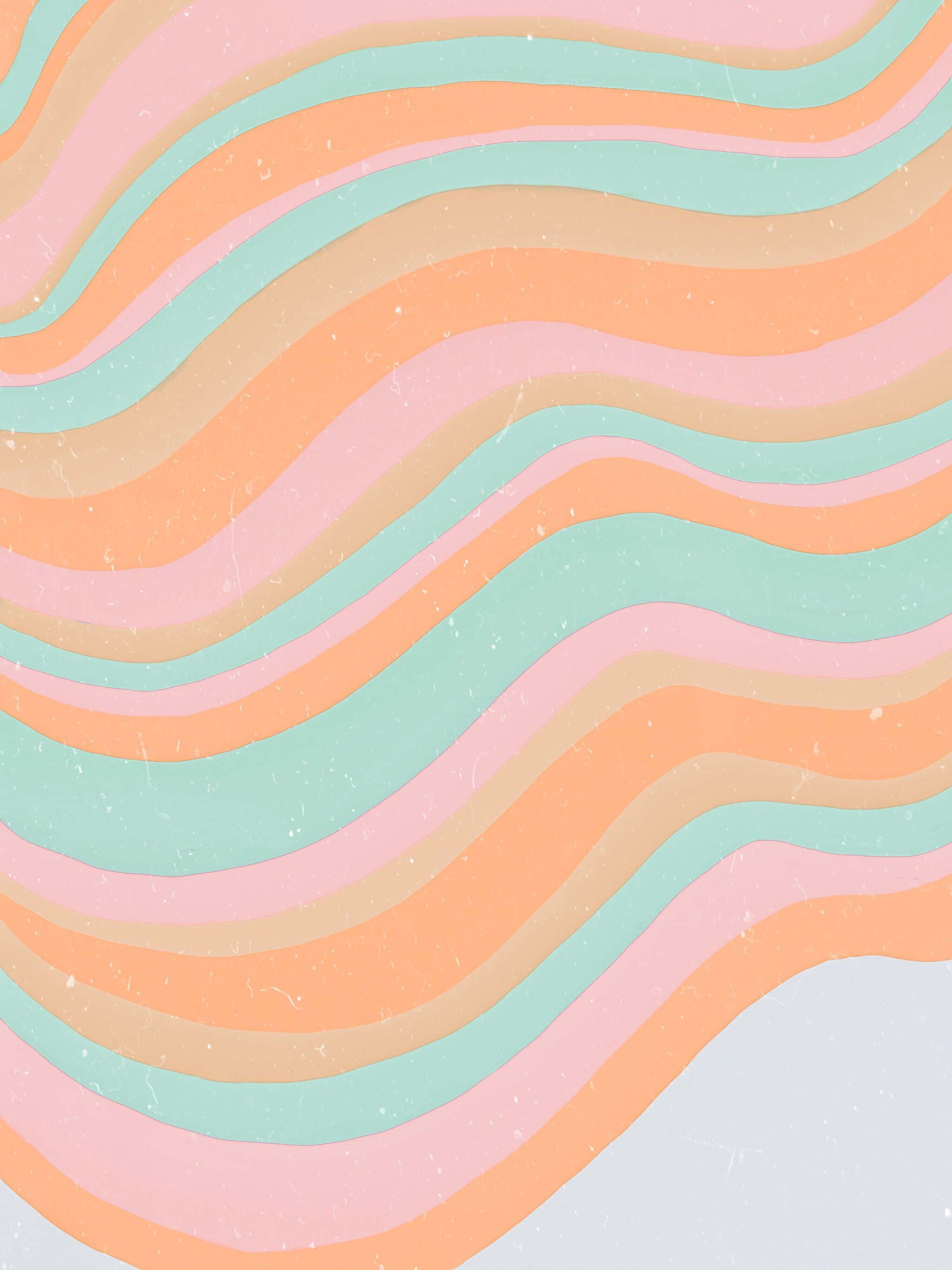 70's Groovy Agtergrond Golwende Blou En Pastel Kleure Muurpapier