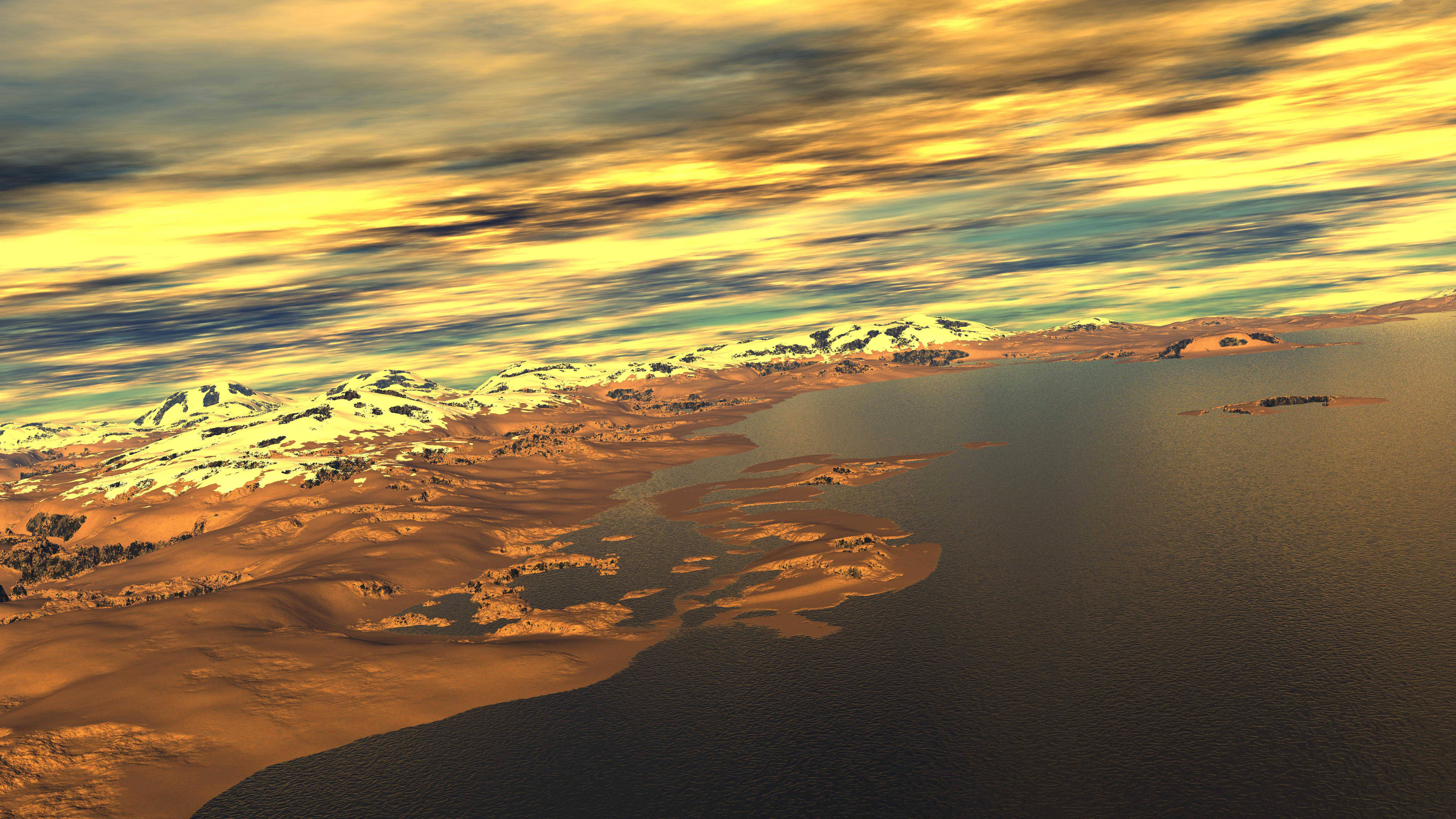 8K 7680x4320 Ultra HD-resolusie lessenaar Sonsondergang Muurpapier