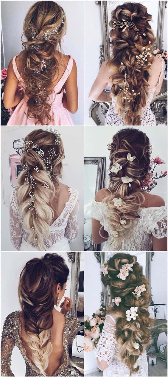 a collage of different wedding hair styles Muurpapier