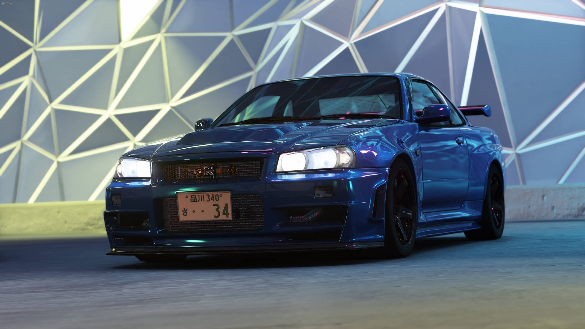 Aangepaste Blou Nissan Skyline GTR R34 Muurpapier