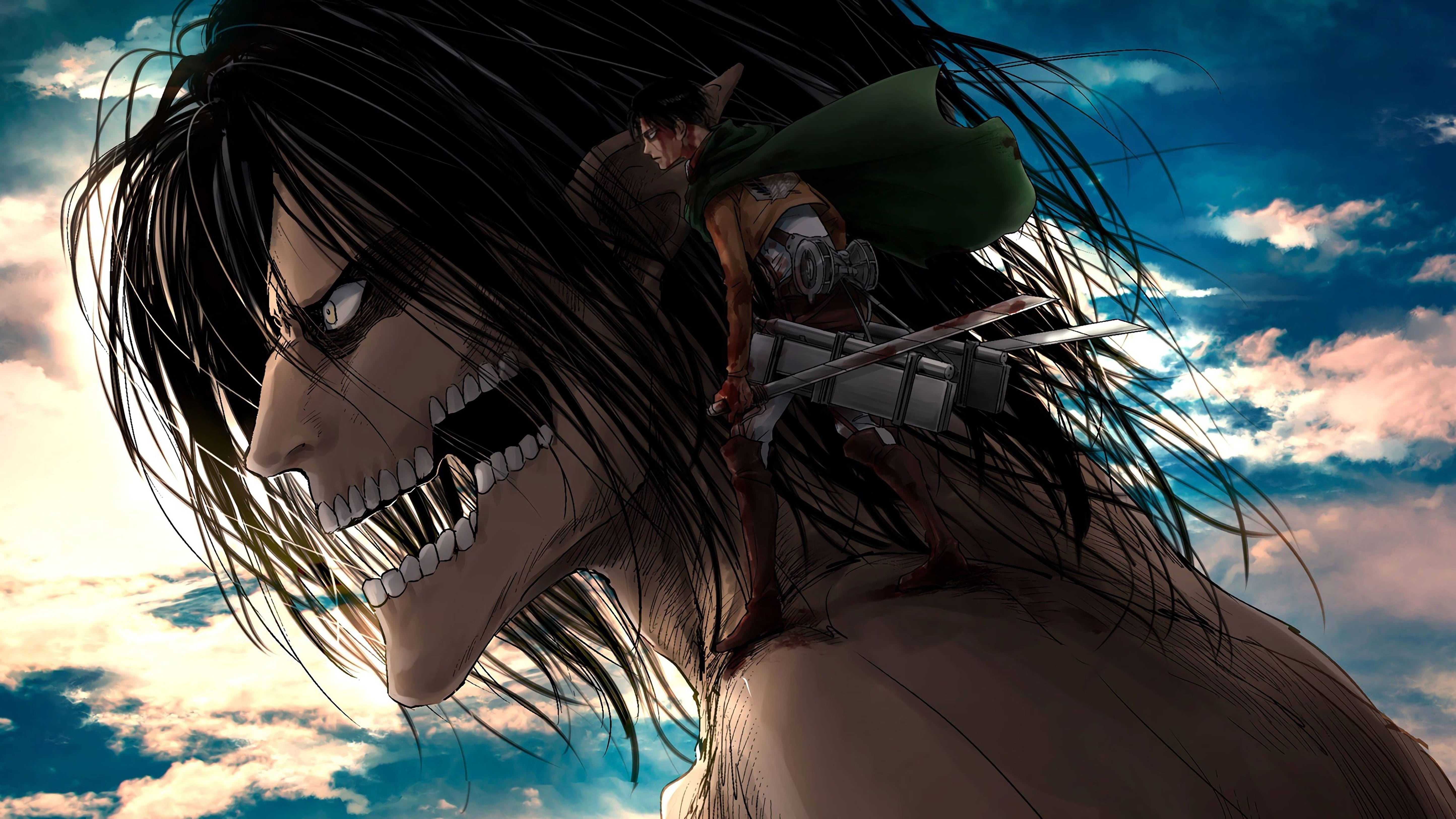 Aanval op Tiere 4K Eren Yeager op Titaan — Attack On Titan Muurpapier