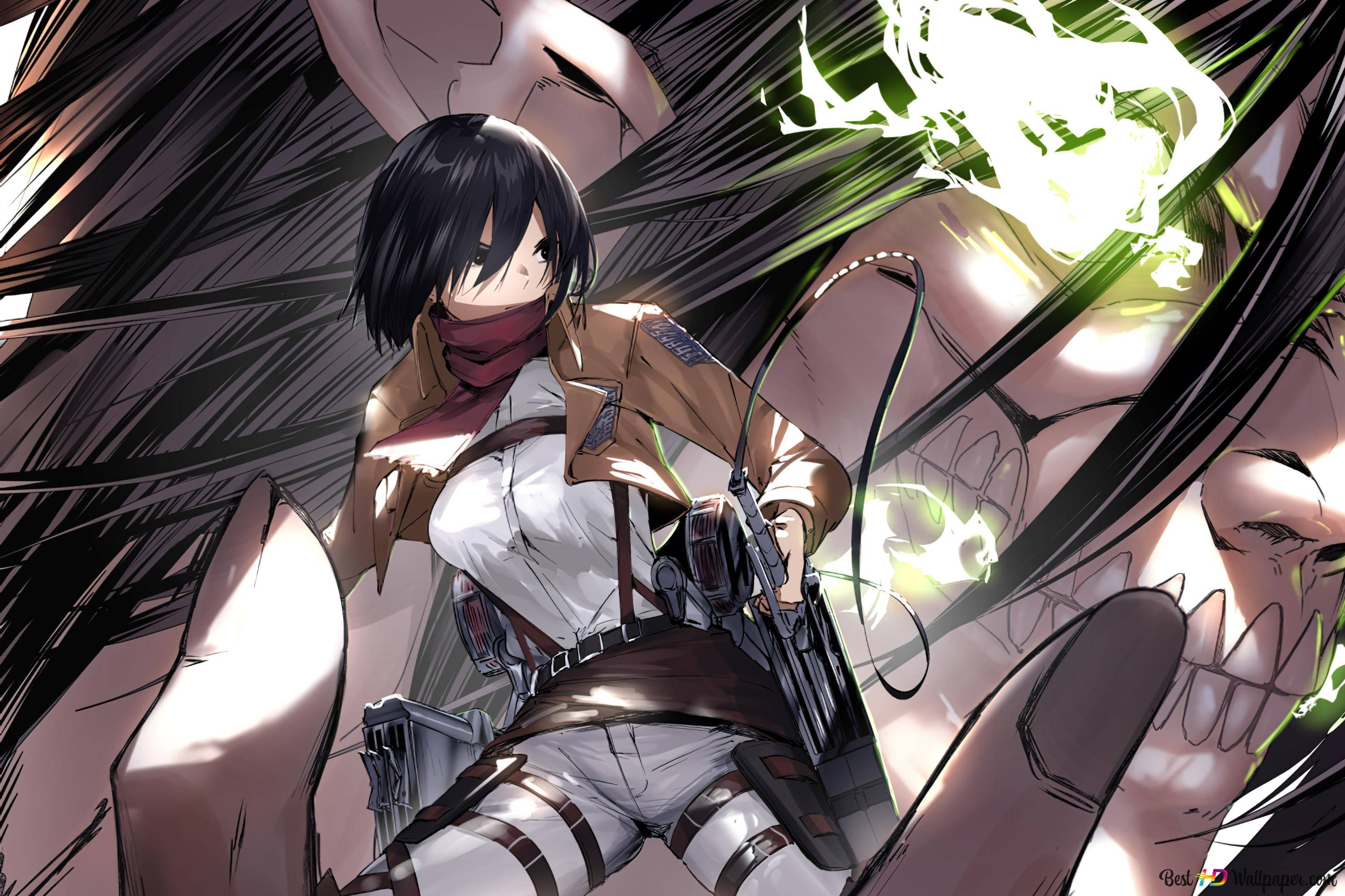 Aanval op Titaan Titaan Eren wat Mikasa dra Muurpapier